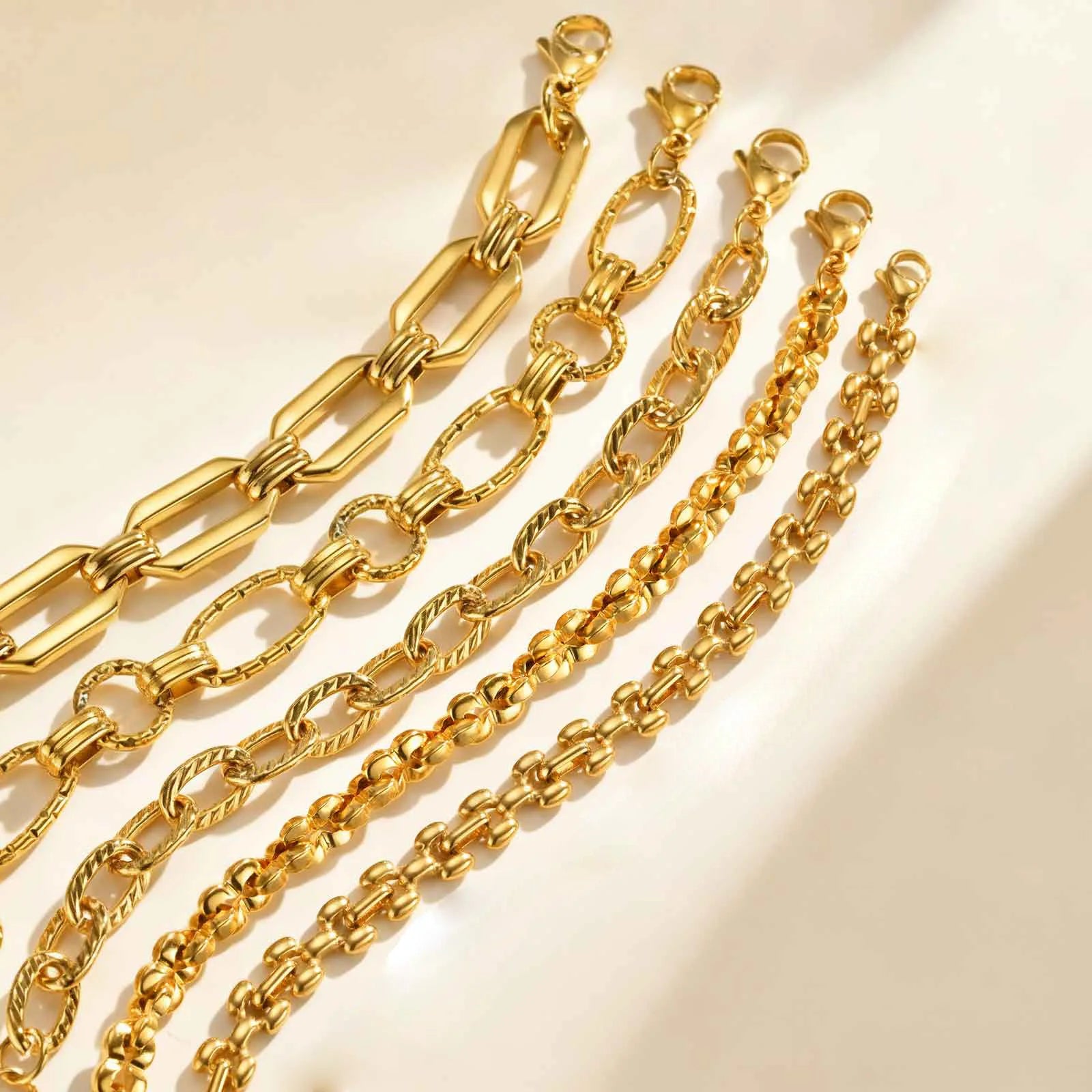 Punk Stainless Steel Watch Strap Chain Bracelet for Women,Gold Color Handmade Geometric Bracelets,Waterproof Jewelry Gift