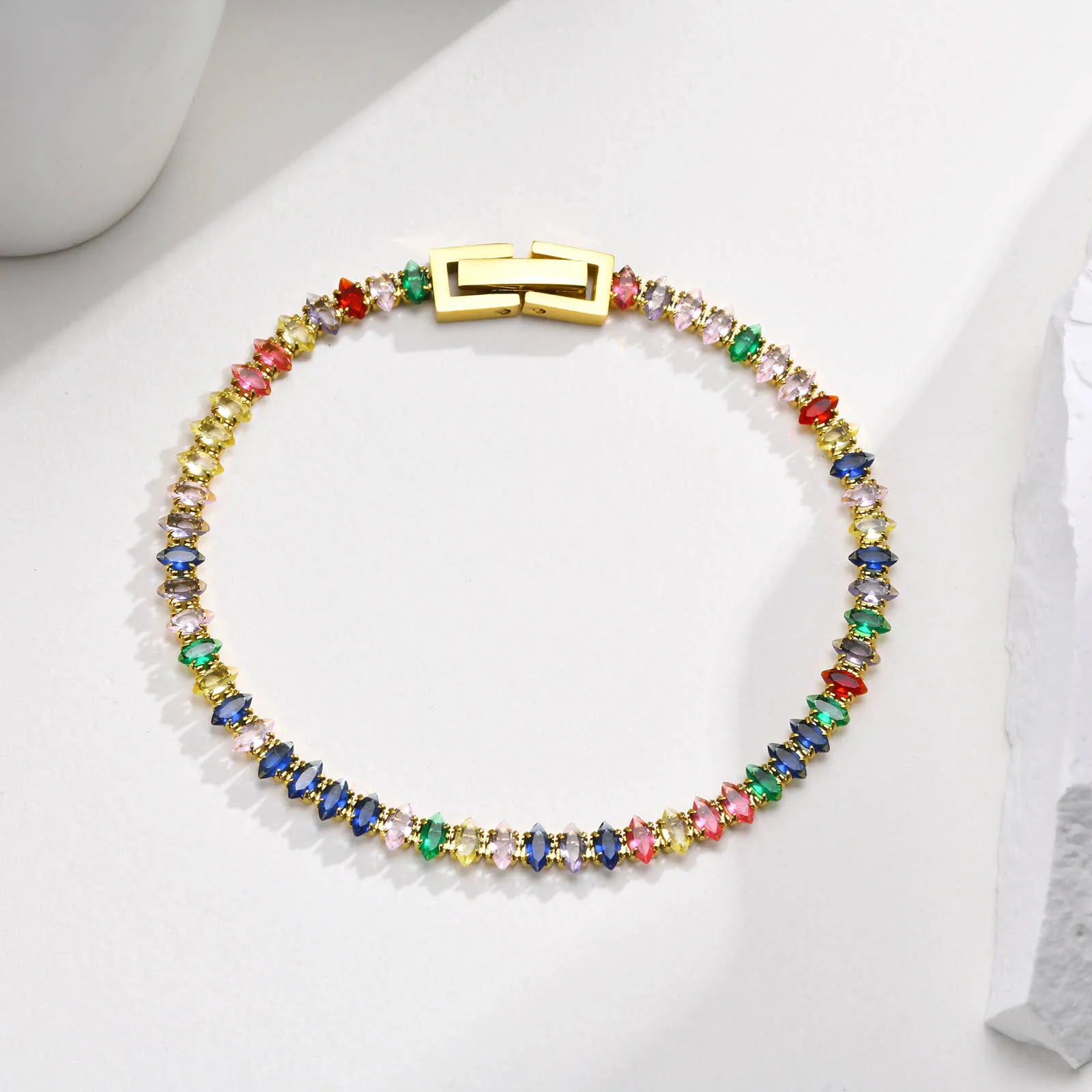 Colorful Tennis Bracelet Women, Cubic Zirconia Chain,stainless Steel CZ Link, Girlfriend Mom Gift