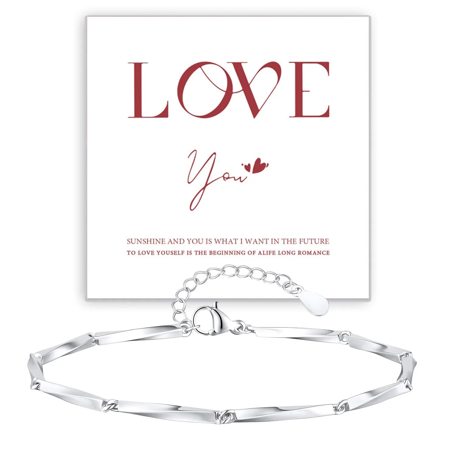 Couple Bracelet for Boyfriend Girlfriend, Metal Link Mobius Twist Love Chain, Anniversary Valentine's Day with Card Gift