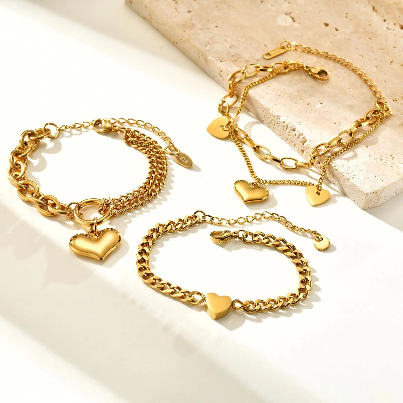 Vintage Stainless Steel Thick Chain Love Heart Charms Bracelet For Women Grils Gift Waterproof Jewelry