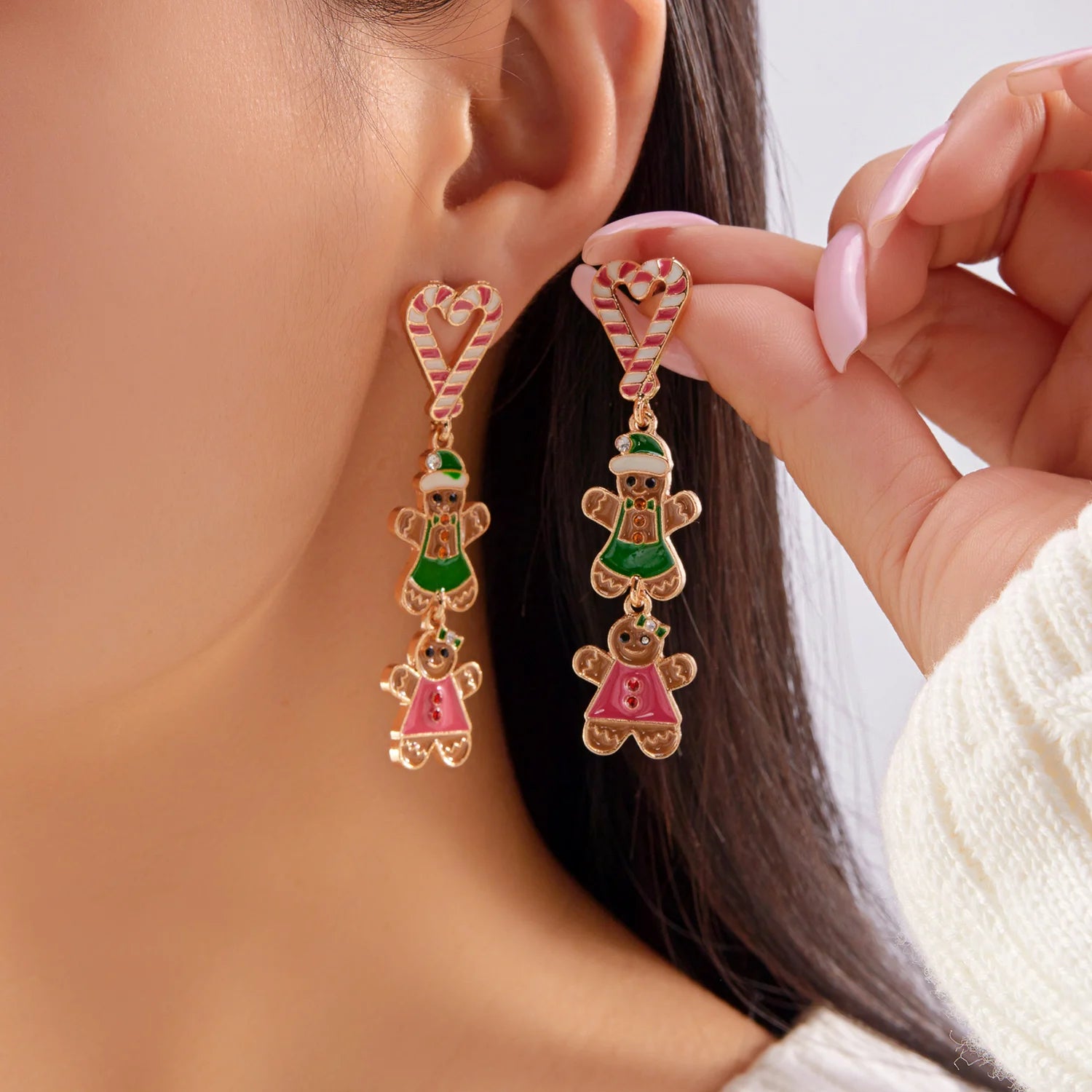 Creative Christmas Colorful Hairball Tassel Earring for Women Round Ball Xmas Tree Gingerbread Man Zircon Earrings Party Jewelry