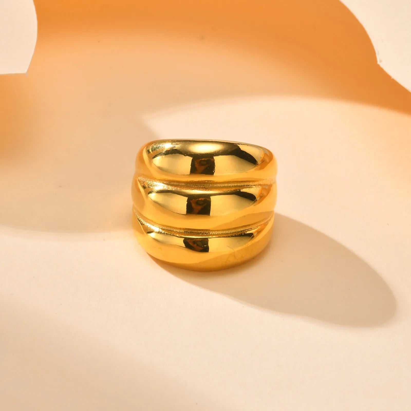 Chunky Statement Rings for Women, Stainless Steel Bold Stacking Croissant Ring Not Fade