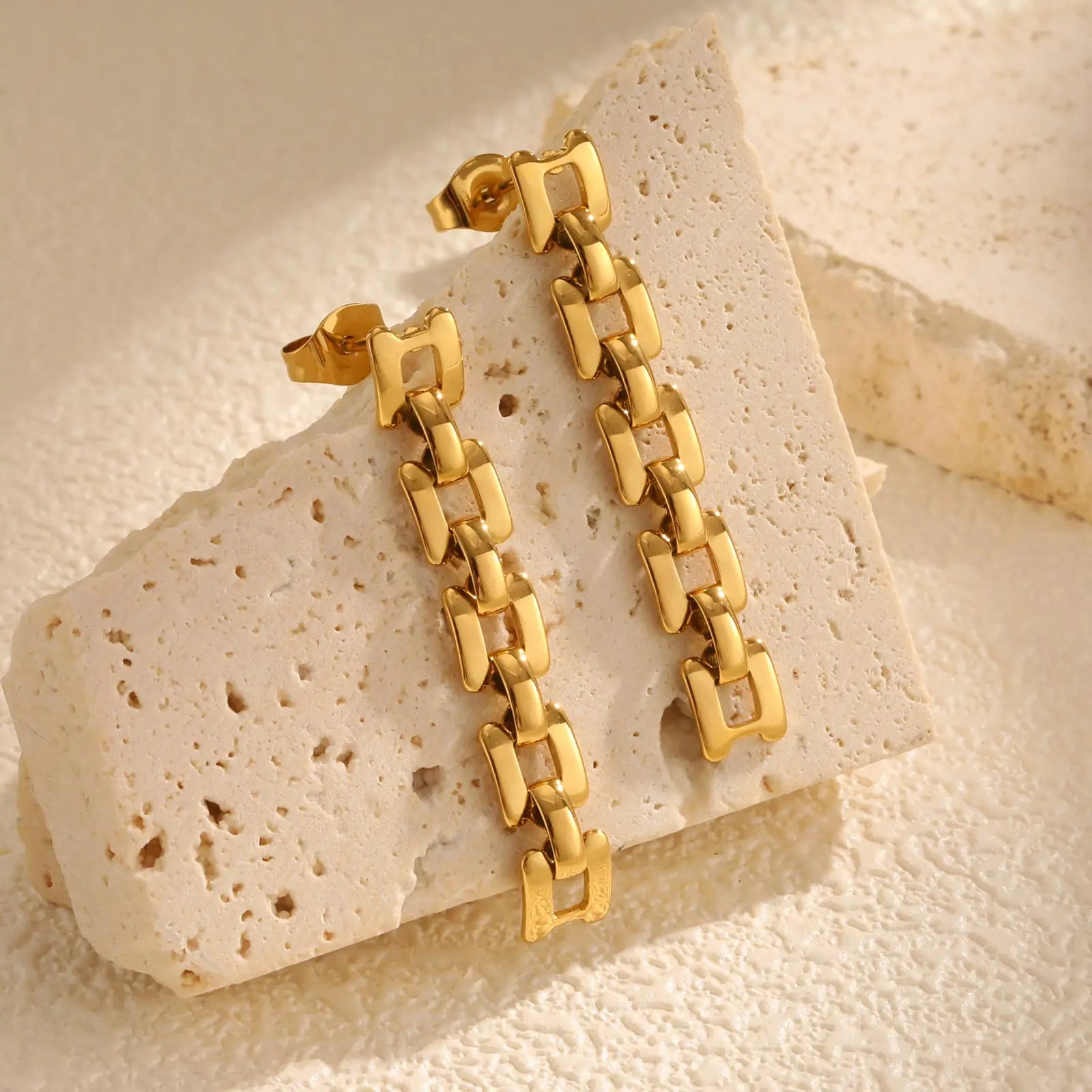 Luxury Strap Chain Earrings for Women,Gold Plated Stainless Steel Earrings,Unique Jewelry Mother's Day Gift