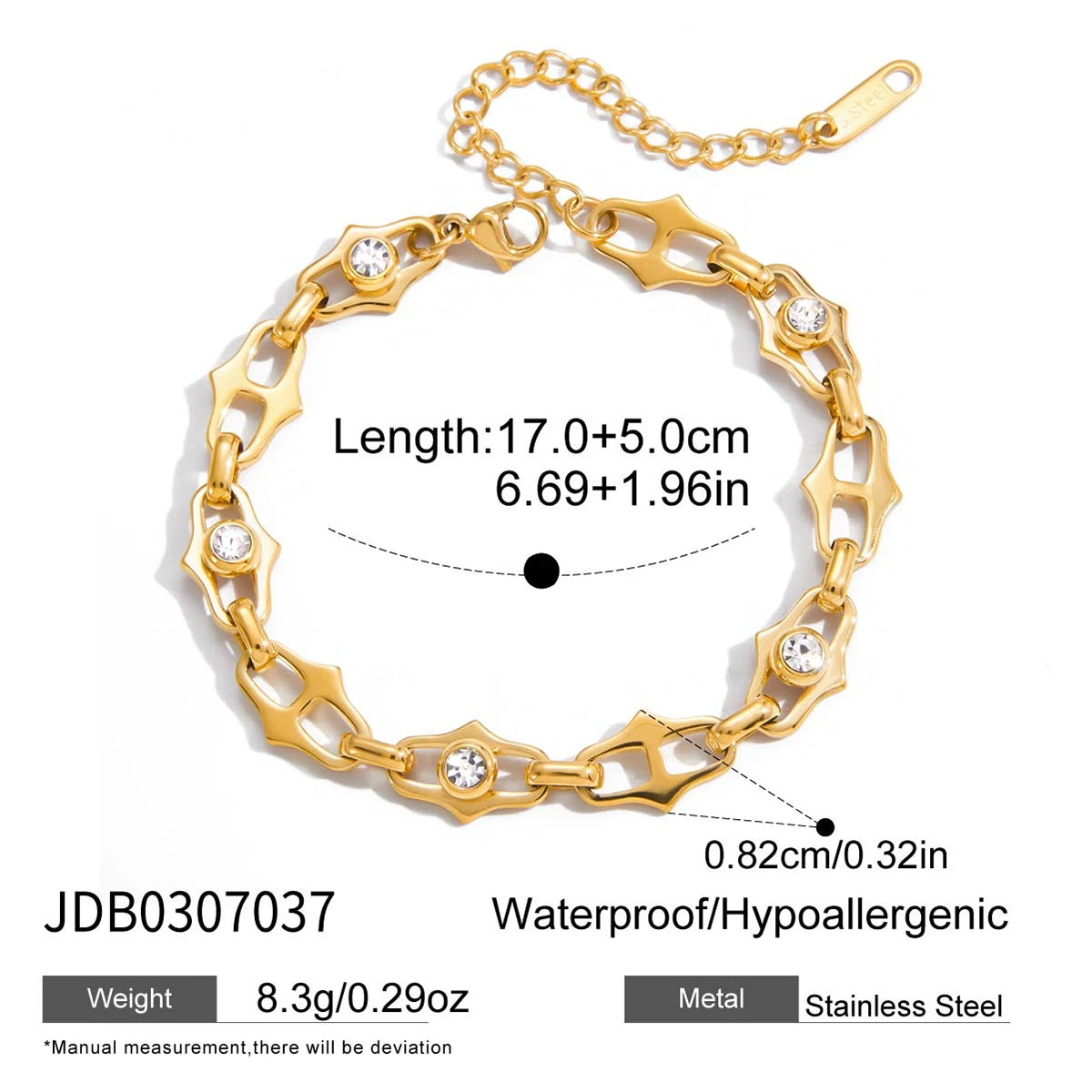Uworld Classic Trendy 18K Gold Color Plated Inlay White Zircon Irregular Hollow Bracelet Waterproof Stainless Steel Jewelry Gift