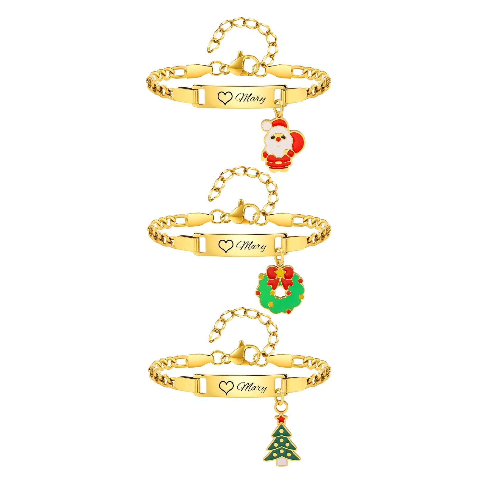 Free Customized Santa Claus Children's Bracelet,Christmas Commemorative Bracelets,Gold Plated Waterproof Jewelry Adjustable