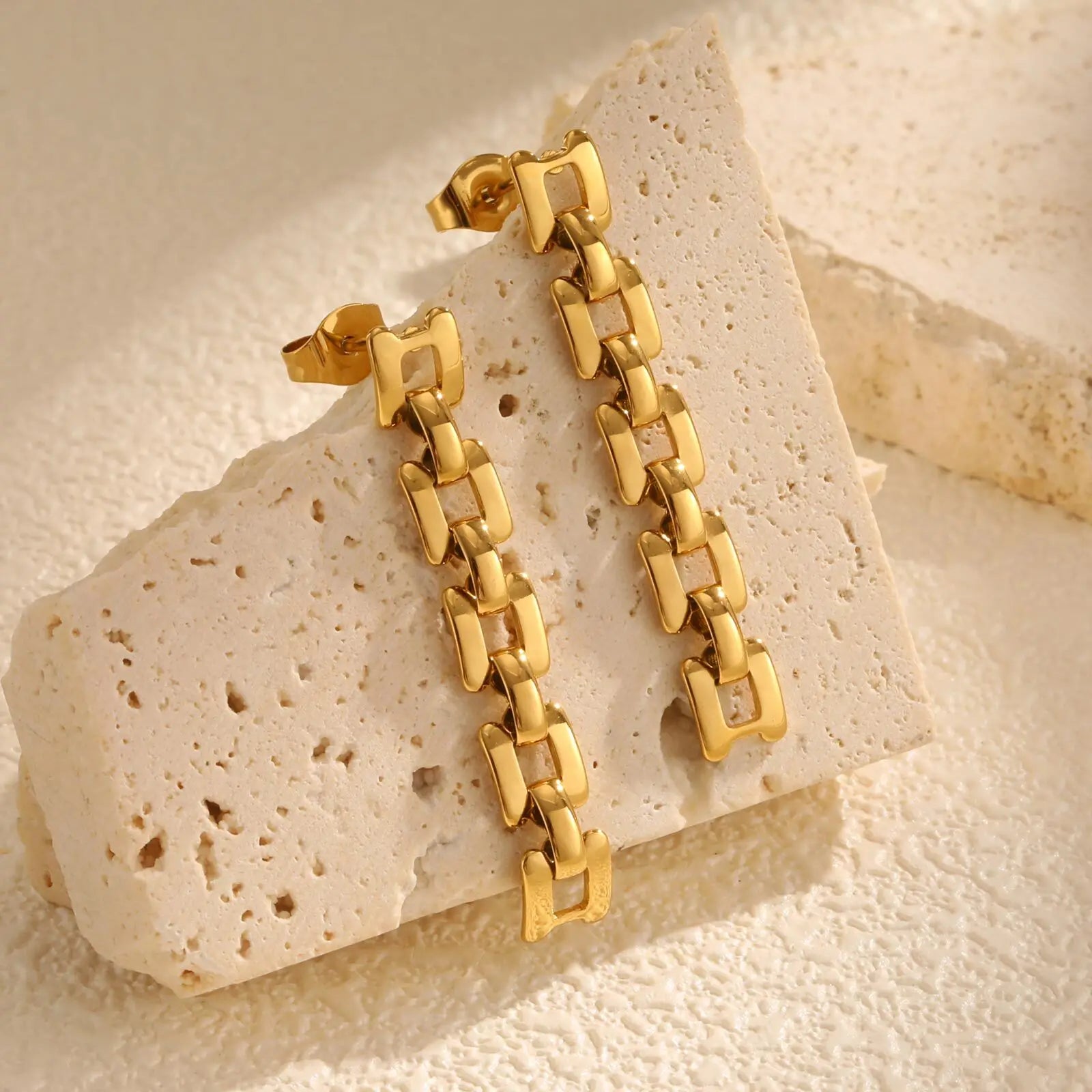 Mesh Chain Link Drop Dangle Earrings for Women, Long Link Earring, Minimalist Stainless Steel Hiphop Jewelry