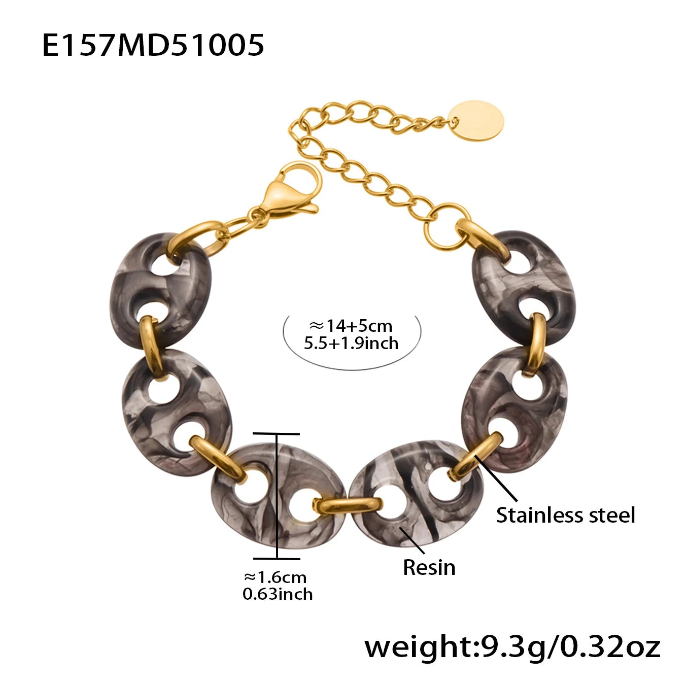 Nivora Amber Resin Pig Nose Ring Chain Bracelets Bangles for Women Stainless Steel Charm Vintage Pulsera Jewelry Gifts