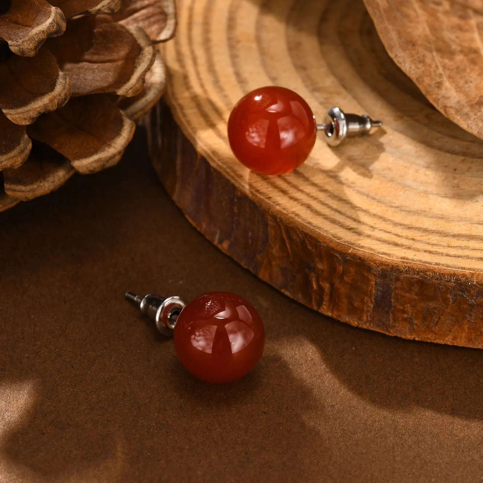 Fashion Red Black Natural Stone Earring for Women,Stainless Steel Black Round Ball Earrings,Punk Stud Earrings Jewelry Gifts