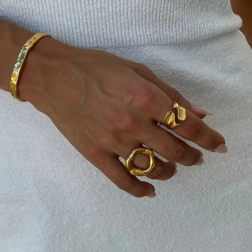 Uworld 18K Gold PVD Plated 316L Stainless Steel Rings Finger Chunky Wedding statement Jewelry Shell Freshwater Pearl Zircon Ring