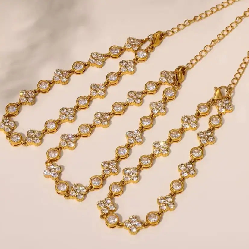 Nivora 16CM Stainless Steel Wrist Chain Bracelets Bling Cubic Zircon Flower Charm Bracelets For Women Golden Waterproof Jewelry