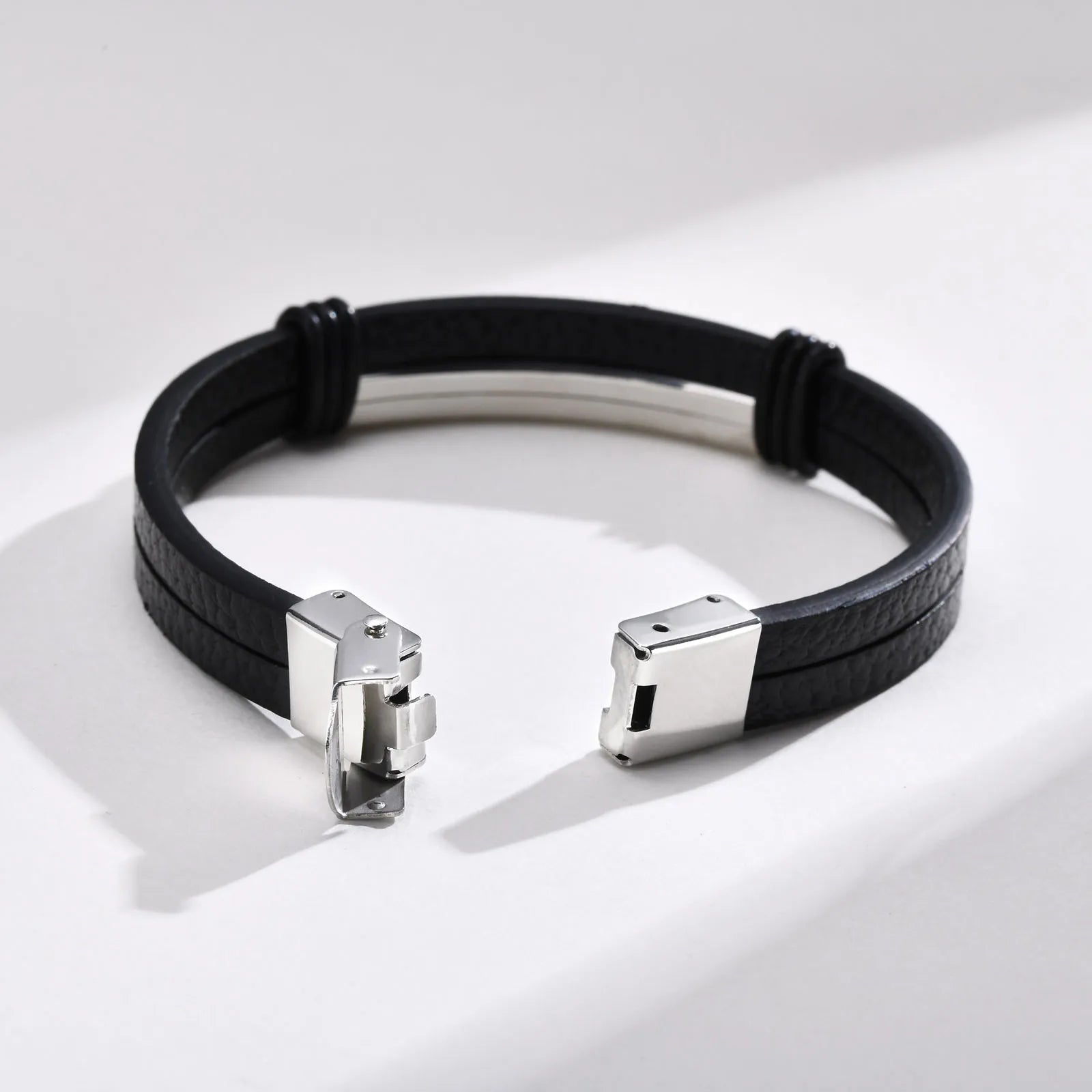 Genuine Leather Bracelet for Adult, Hip Hop Stainless Steel Charm Leather Wrap Bracelet,  Wristband Hand Jewelry Gift