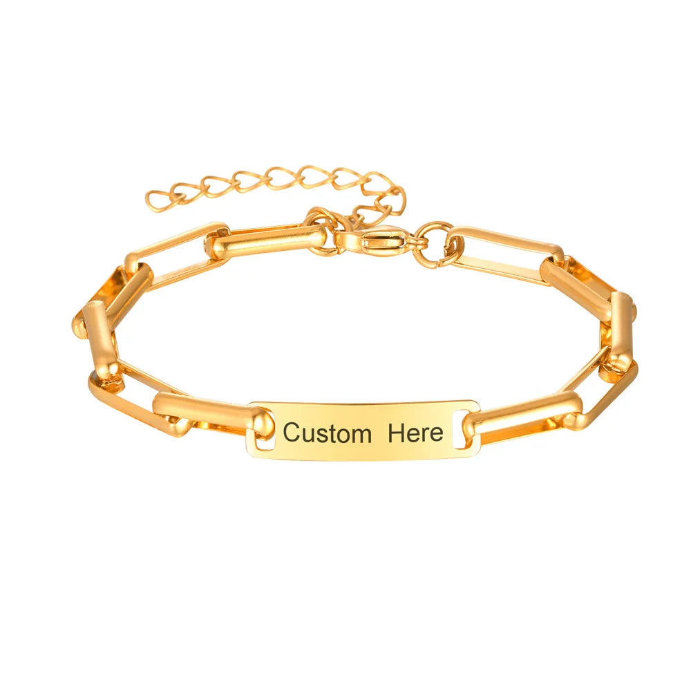 Personalized Bracelets Stainless Steel Bar ID Name Bracelet for Women Custom Engraved Inspirational Quote Gift Birthday Jewelry