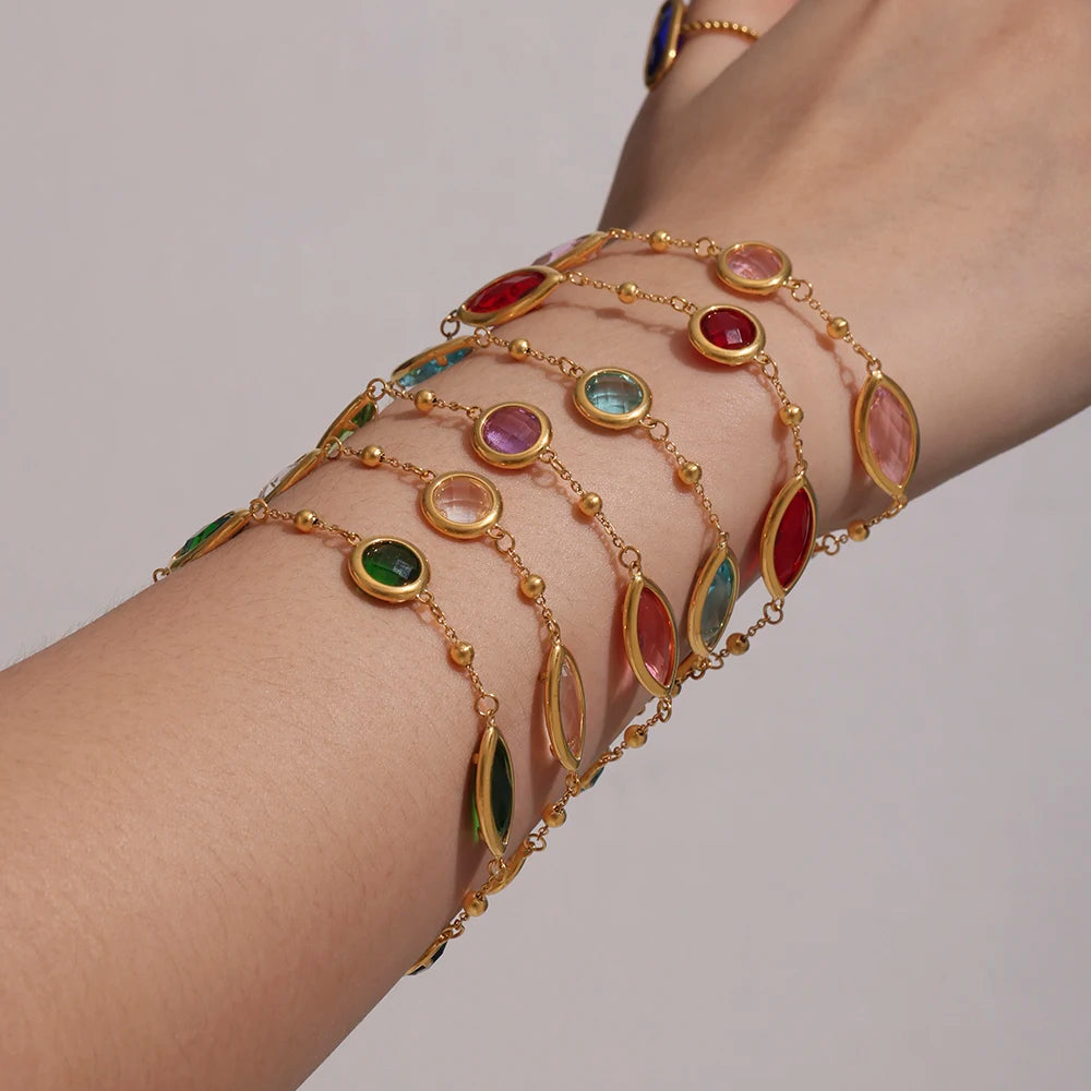 Nivora Beautiful Round Oval Glass Bracelets For Women Stainless Steel Charm Bangle Bracelets Wedding Engagement Lady Jewelry