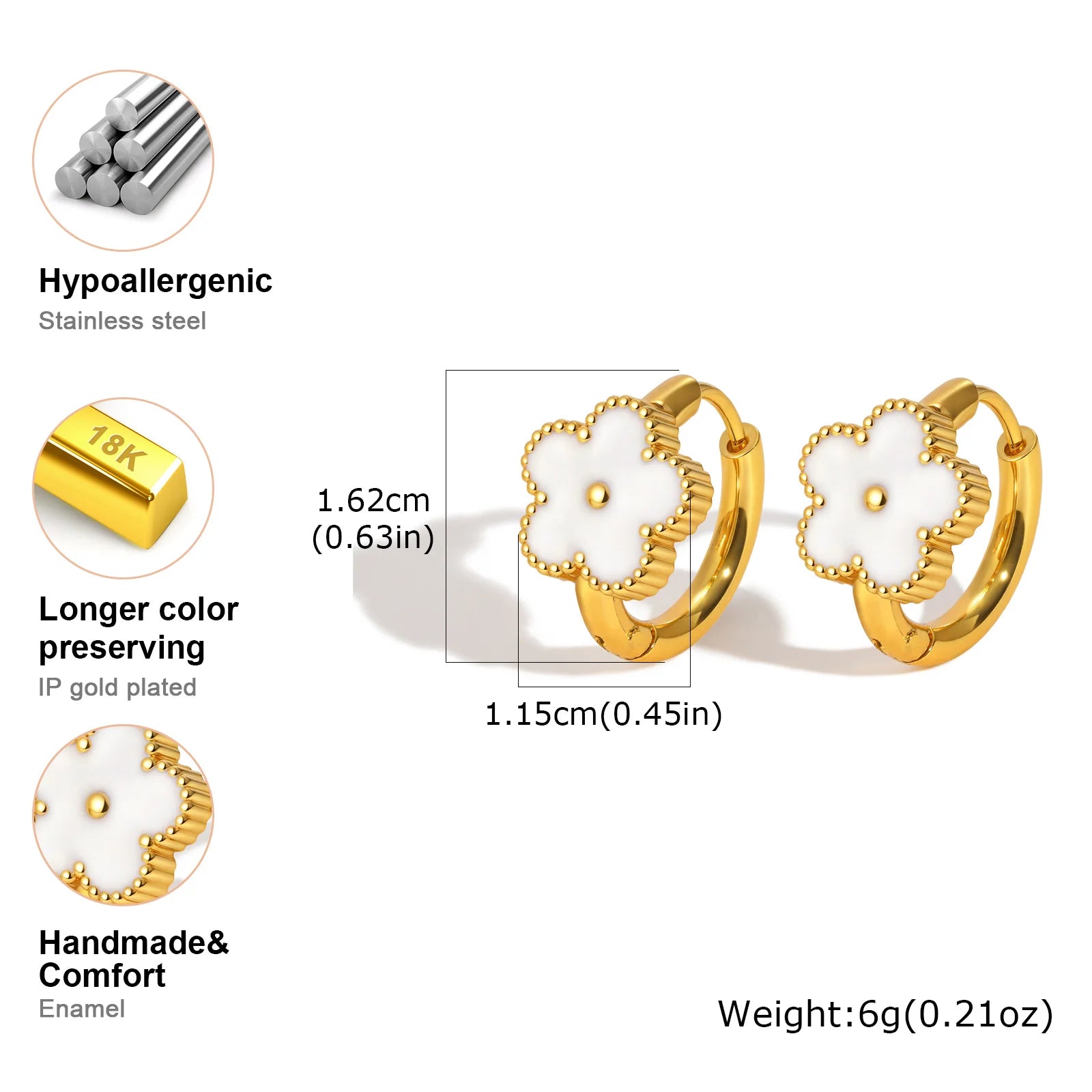 Elegant Cinquefoil Flower Earrings for Women,Gold Plated Stainless Steel Earrings,Fashion Jewellery Gift