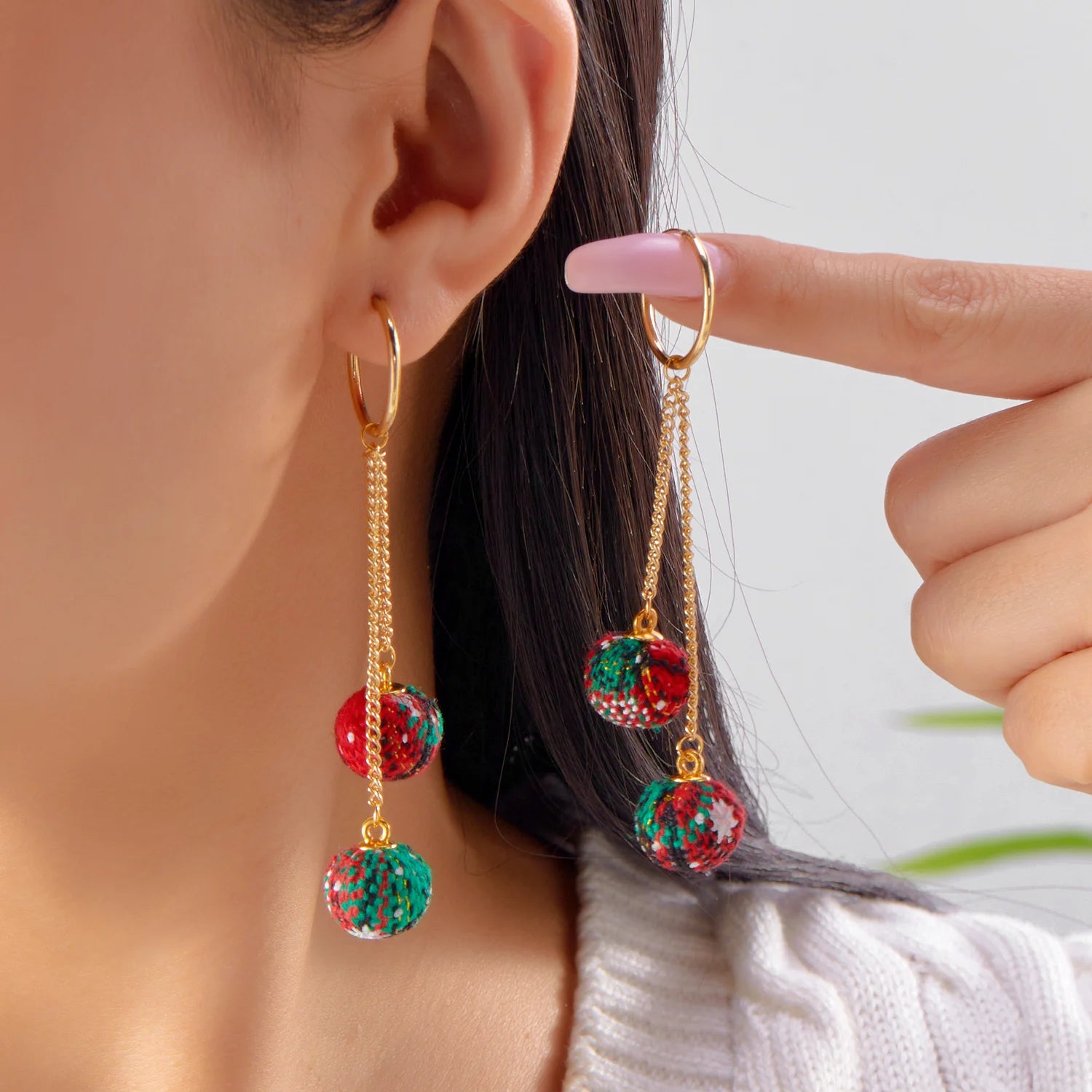 Creative Christmas Colorful Hairball Tassel Earring for Women Round Ball Xmas Tree Gingerbread Man Zircon Earrings Party Jewelry