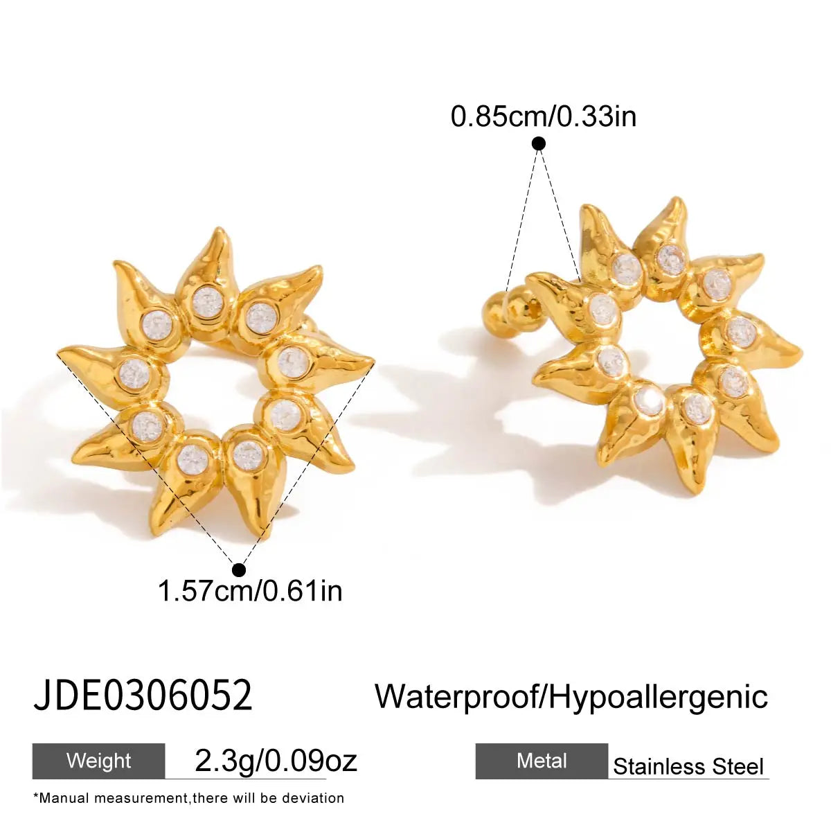 Uworld Classic Minimalist 18K Gold Color Plated Inlay White Rhinestone Sun Shape Ear Clip Hypoallergenic Stainless Steel Jewelry