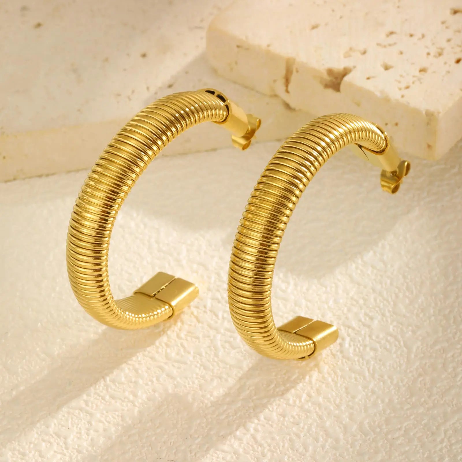 Exaggerated C-shaped Hoop Earrings for Women,Gold Color Stainless Steel Geometric Earrings,Unique Party Jewelry Gift