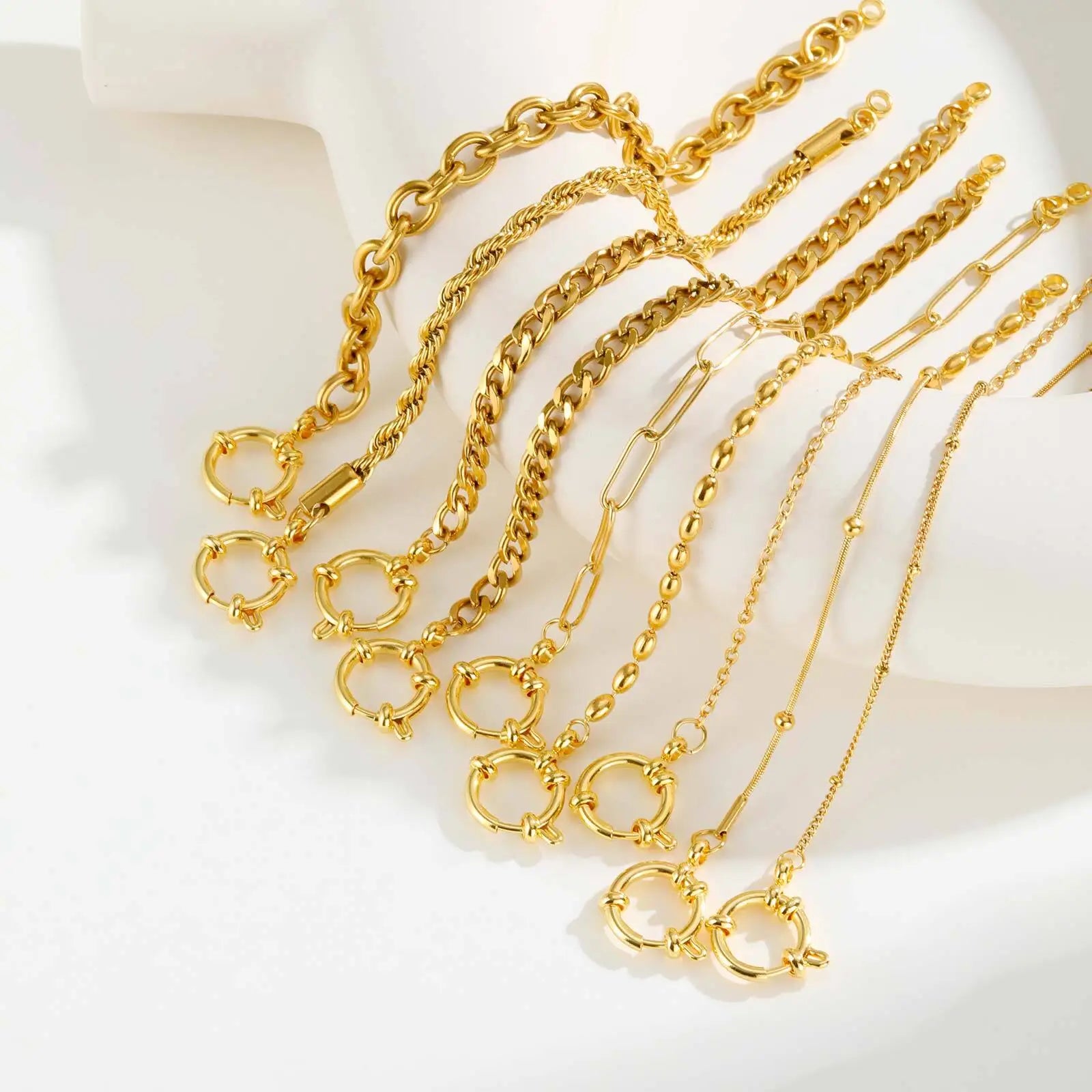 18k Gold Plated Braclet for Women, Spring Ring Clasp Bracelet, Stainless Steel Cuban/Paperclip/Snake/Rope Twist Chain Wirstband