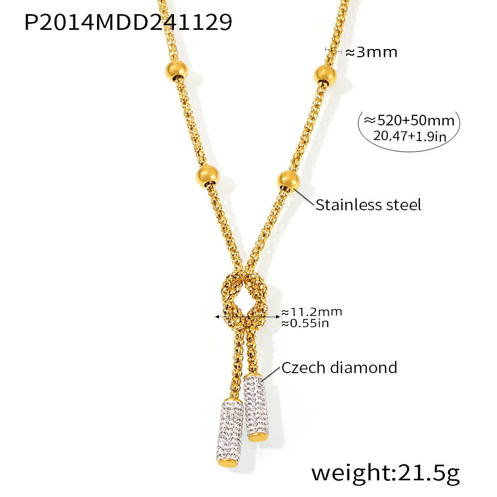 Nivora Fashion Stainless Steel Pendant Neck Choker Long Sweater Box Chain Rhinestone Necklace For Women No Tarnish Jewelry