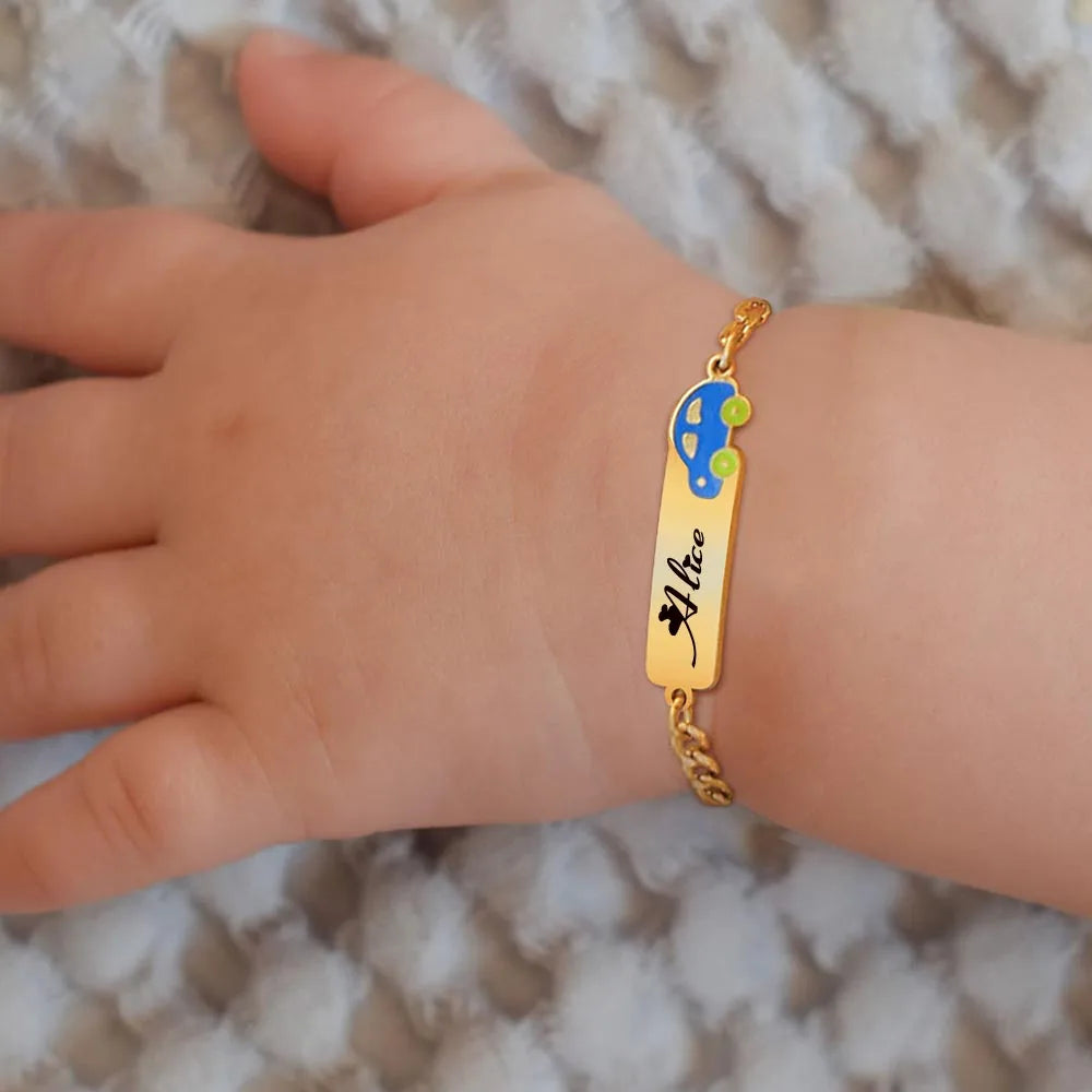 Free Engraved Bracelet for Little Girl Boy, Car Charms Personalized Name Bracelet Adjustable, Customized Gift for Birthday