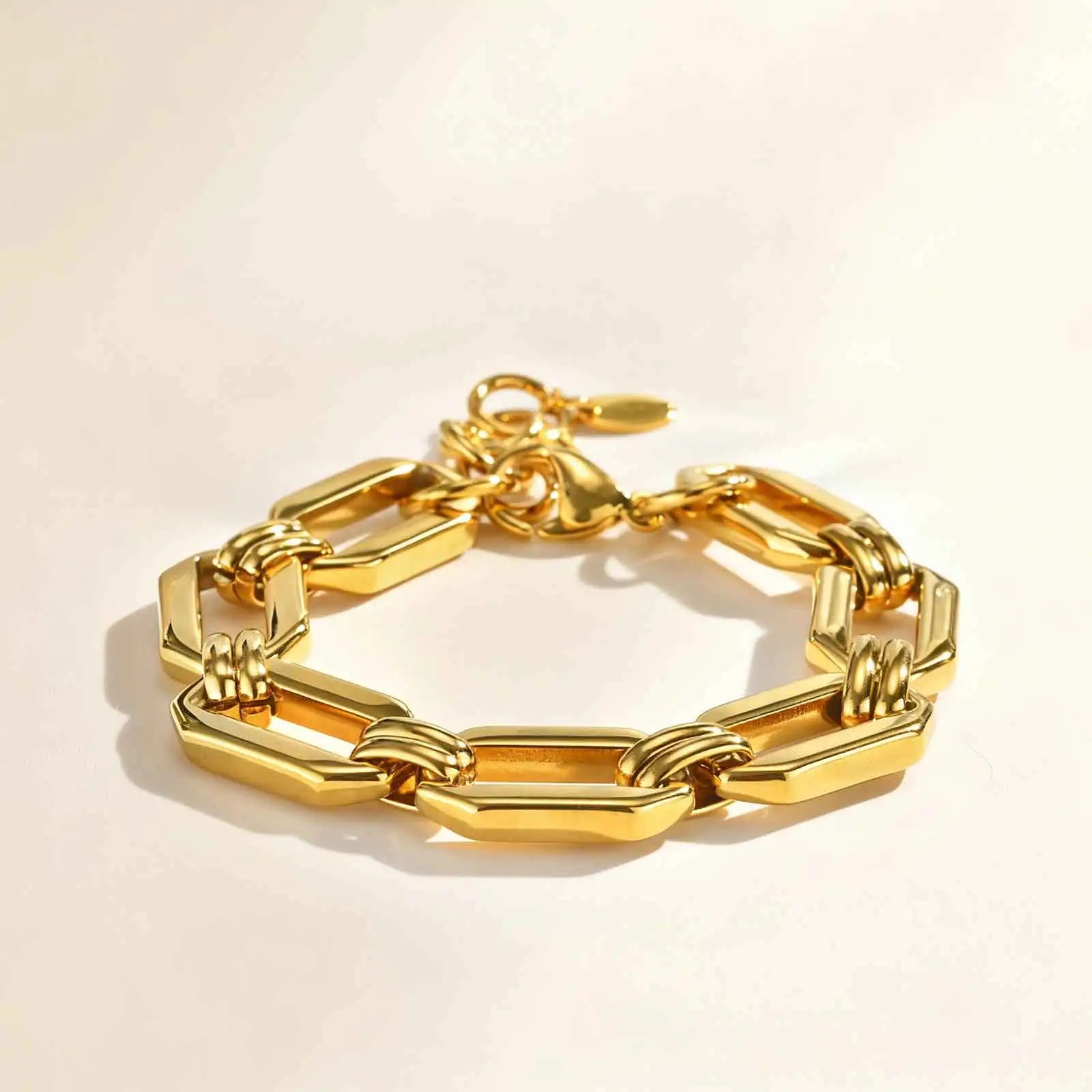 Punk Stainless Steel Watch Strap Chain Bracelet for Women,Gold Color Handmade Geometric Bracelets,Waterproof Jewelry Gift