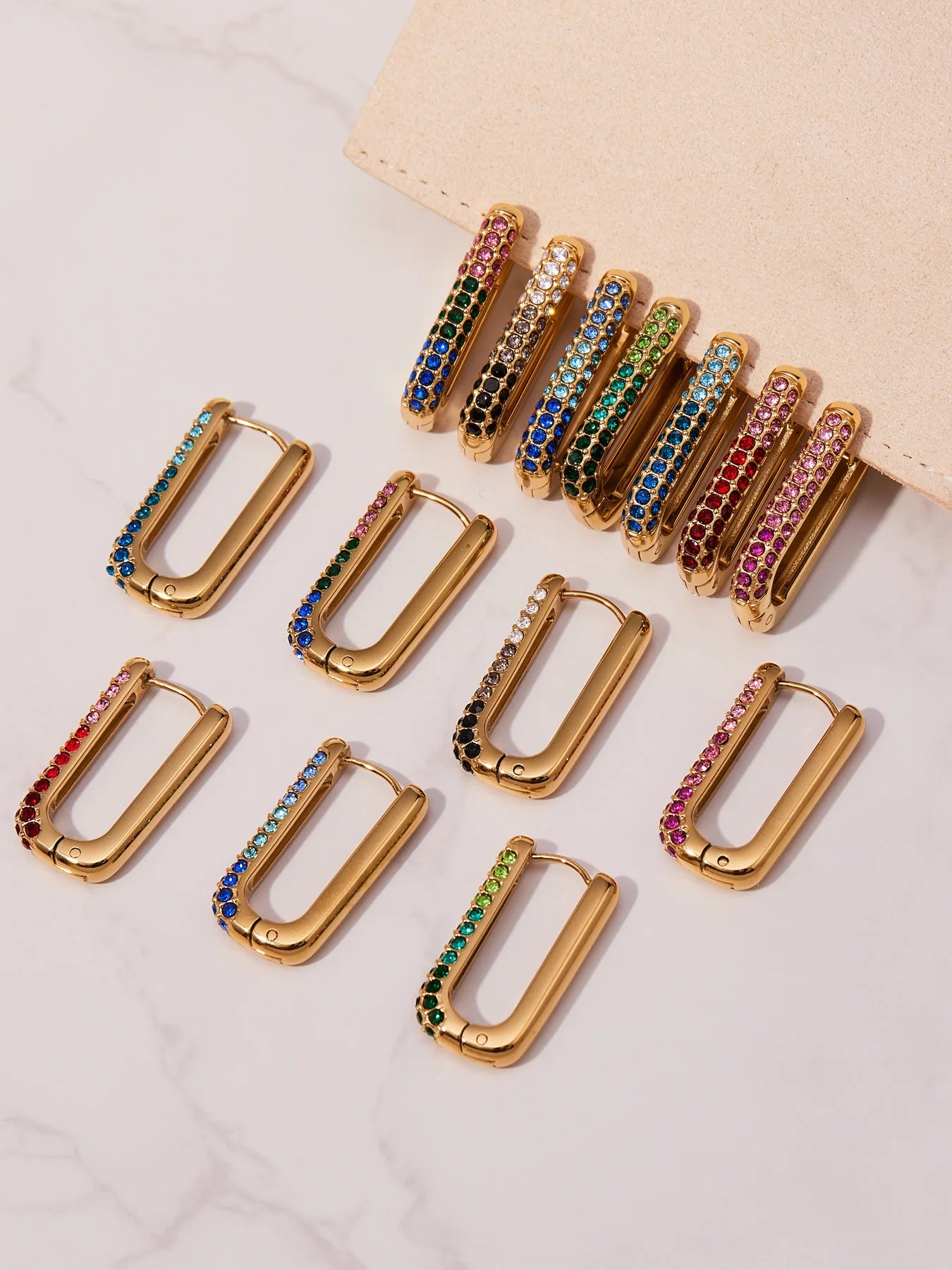 Nivora Luxury Colorful Cubic Zirconia Stainless Steel Earrings for Women Prevent Allergy PVD Gold Plated Hoop Earrings Jewelry