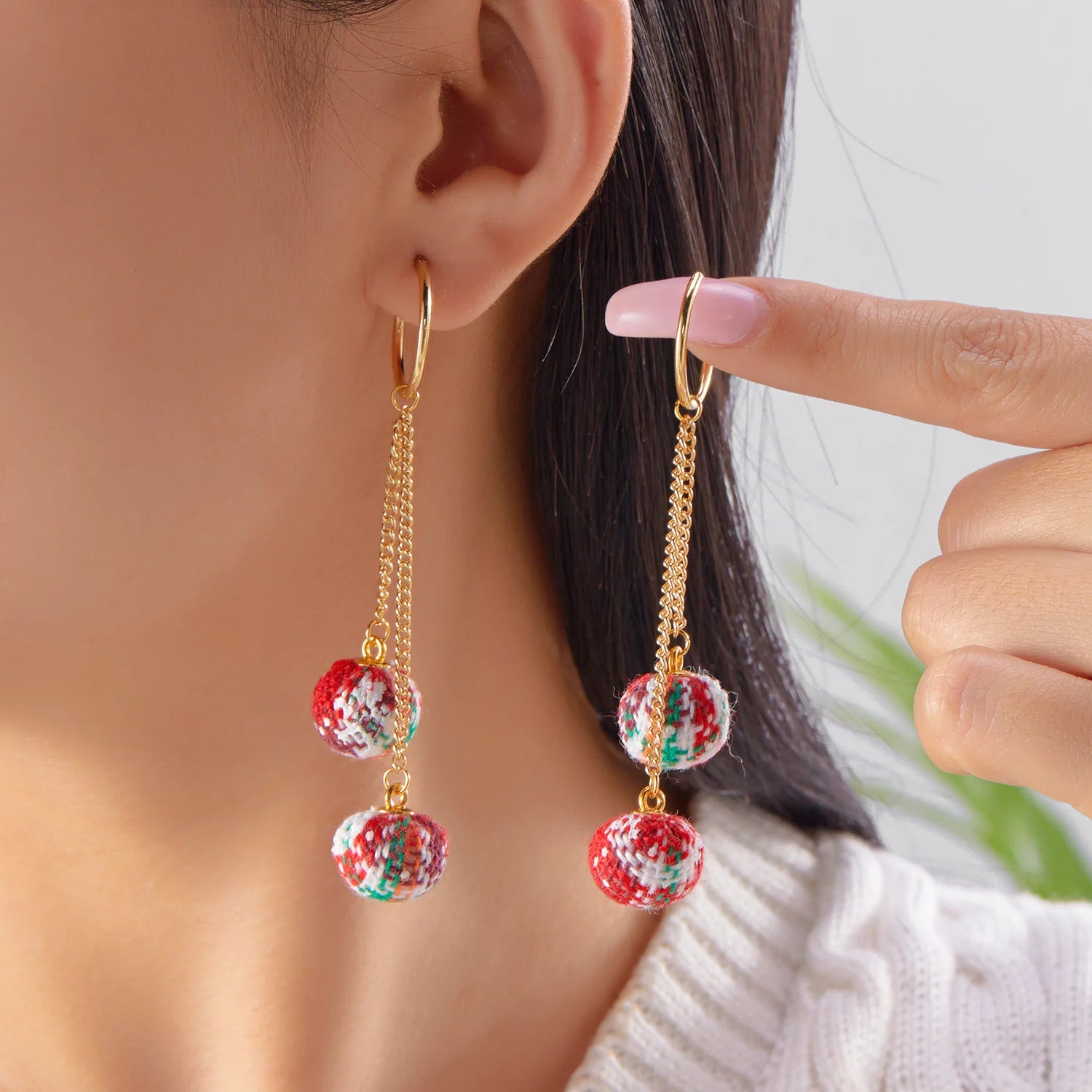 Creative Christmas Colorful Hairball Tassel Earring for Women Round Ball Xmas Tree Gingerbread Man Zircon Earrings Party Jewelry