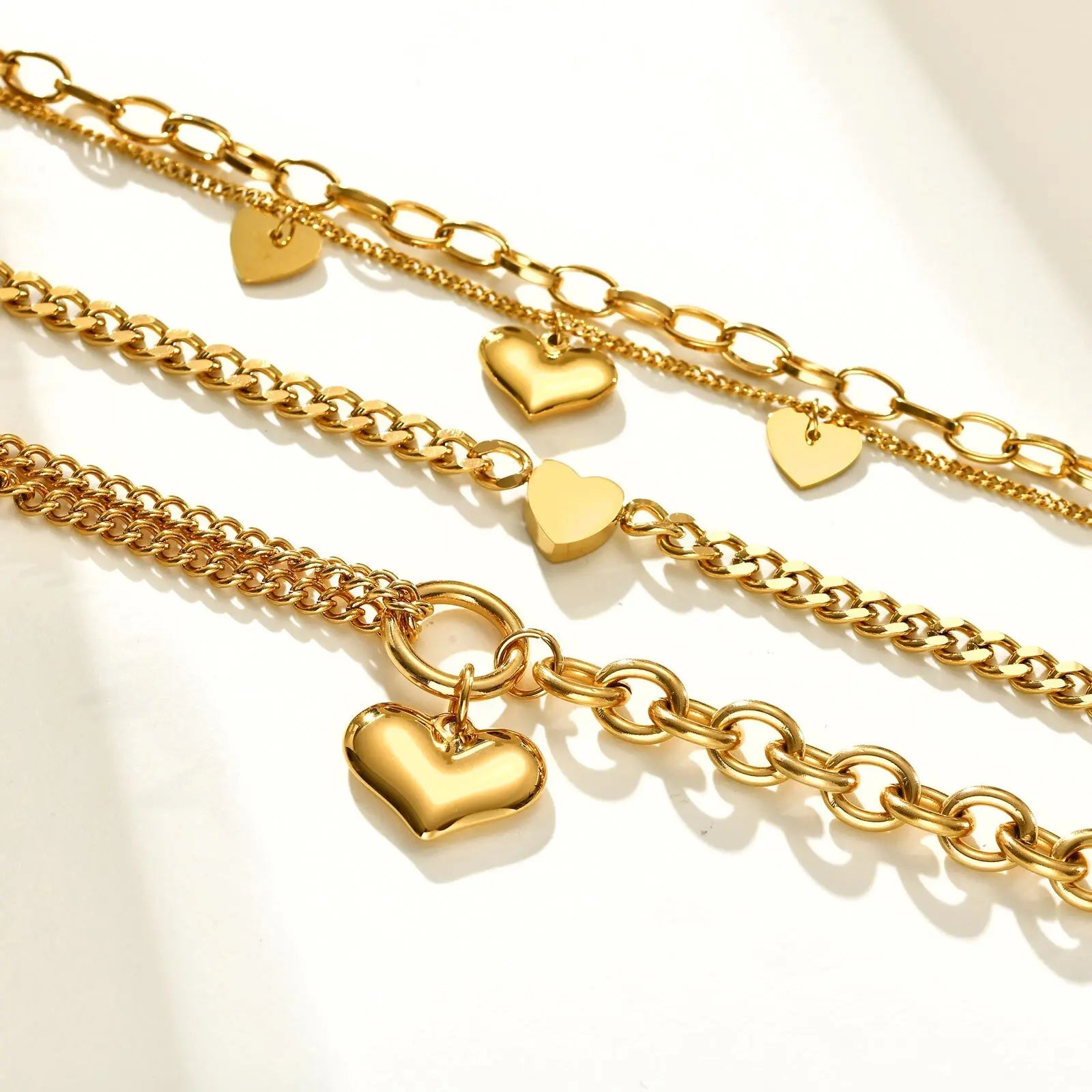 Vintage Stainless Steel Thick Chain Love Heart Charms Bracelet For Women Grils Gift Waterproof Jewelry