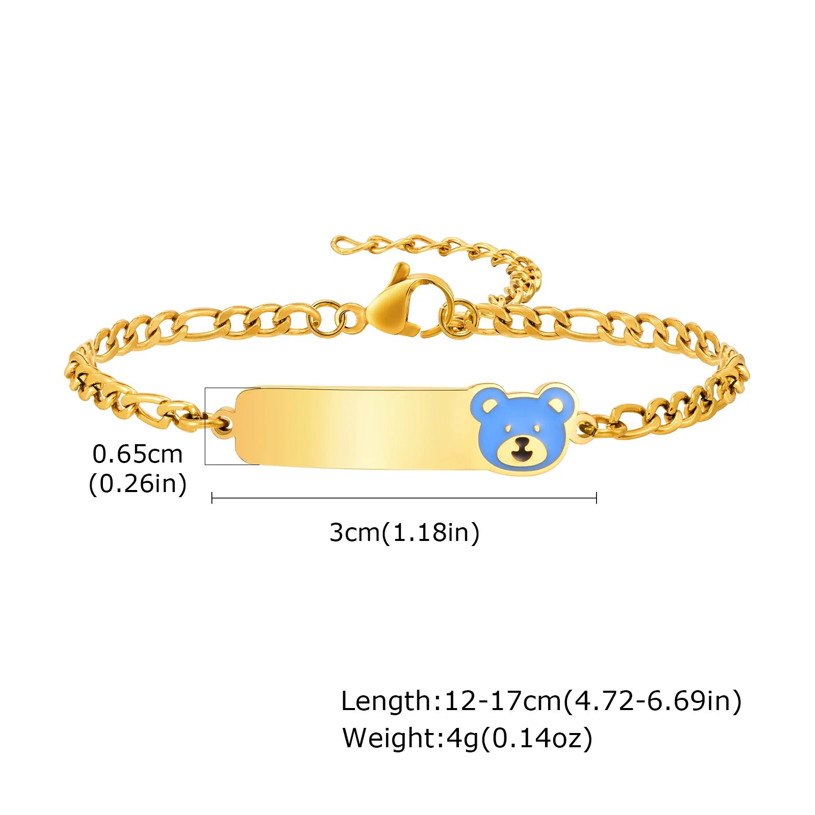 Stainless Steel Personalized Custom Name Date Pattern Bracelets for Little Girls Boys NK Chain Bear Cat head Bracelet Gifts