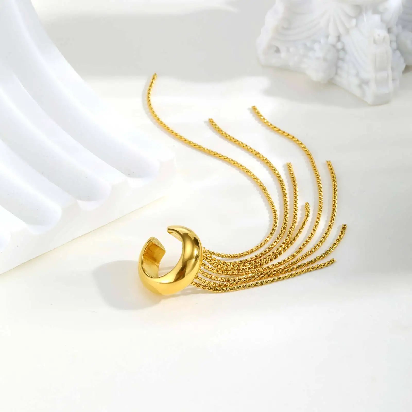 Stainless Steel Tassel Ear Clip for Women, Statement Drop Pendant Ear Bone Clips Waterproof Anti Allergic Jewelry 1Piece