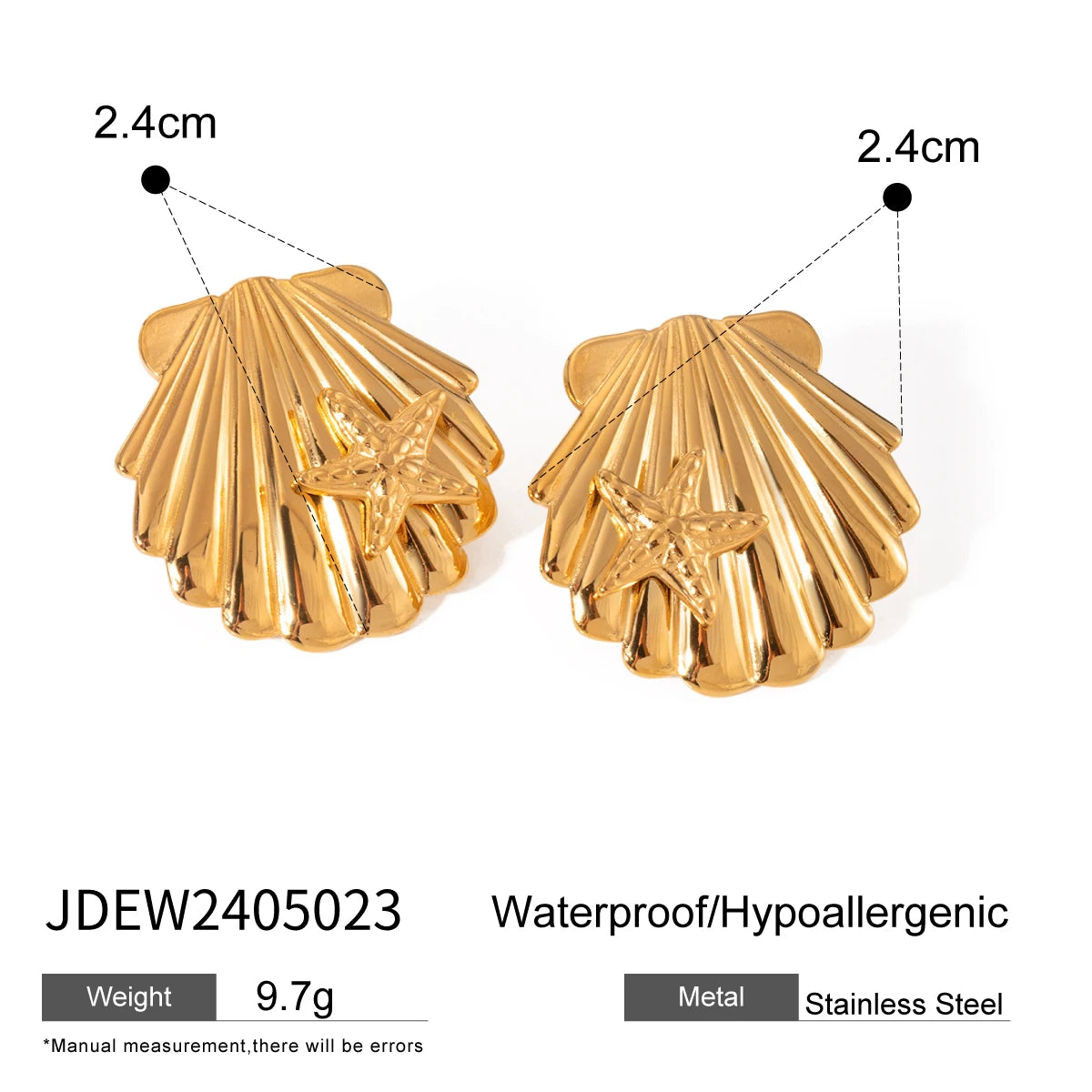 Uworld Ocean Vacation Style 18K Gold Color Plated Stainless Steel Waterproof Starfish Shell Ear Studs Pearl Conch Earrings Women