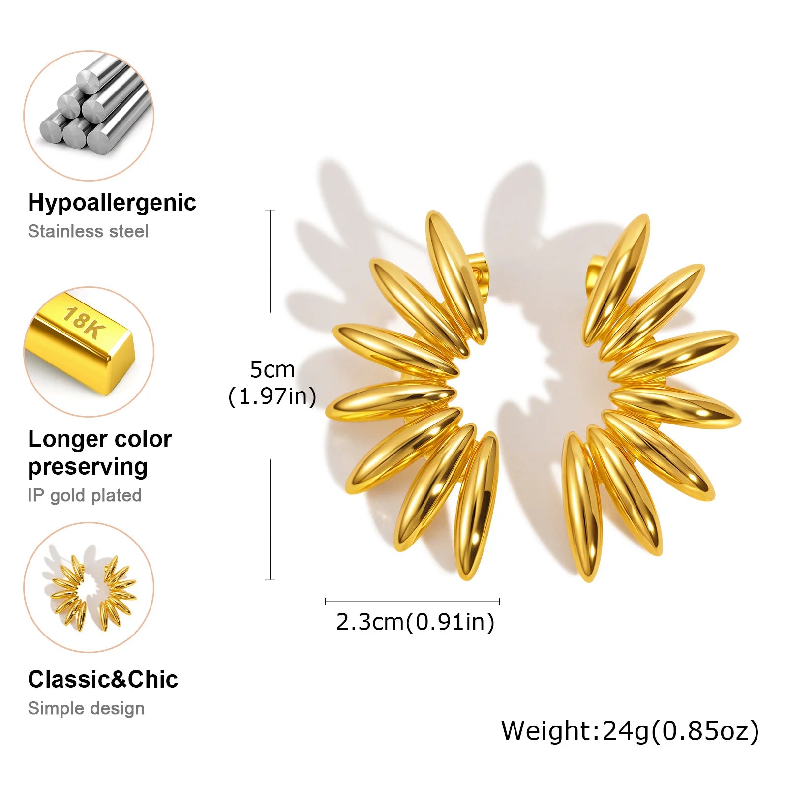 Stainless Steel Geometric Stud Earrings for Women, 18K Plated Prevent Allergy Statement Jewelry Wholesales