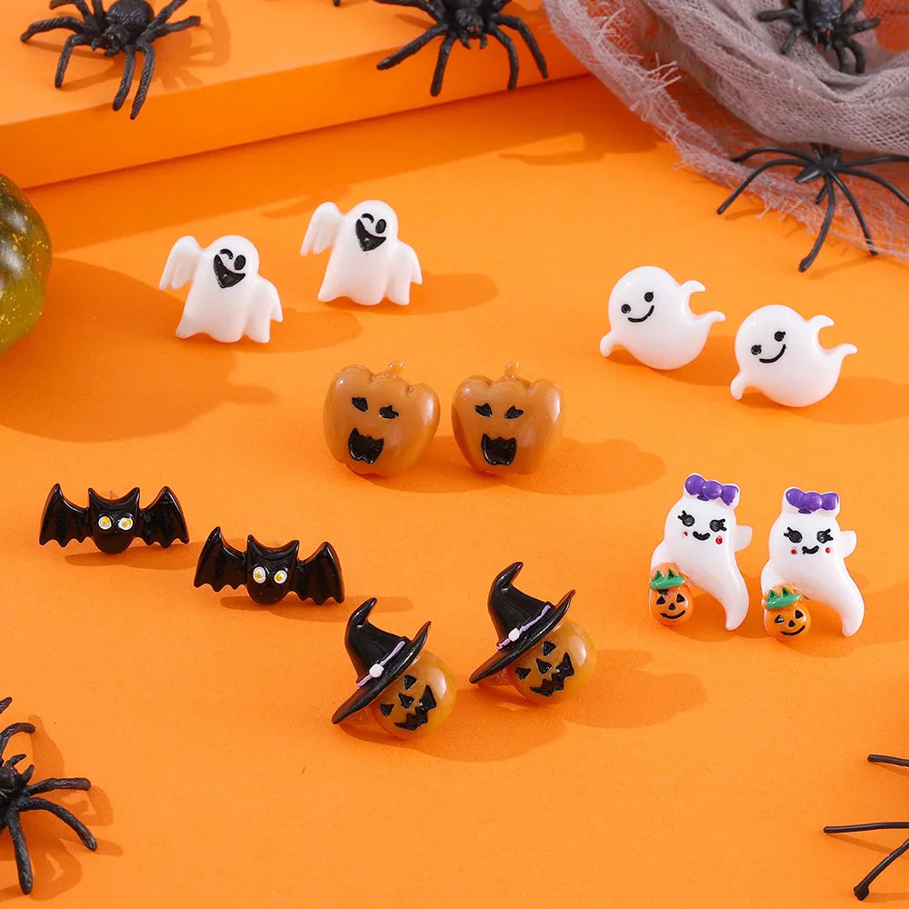 18 Pair Halloween Combination Earrings Set for Women Ghost Pumpkin Bat Skull Star Pearl Rhinestone Earring Girls Party Jewelry