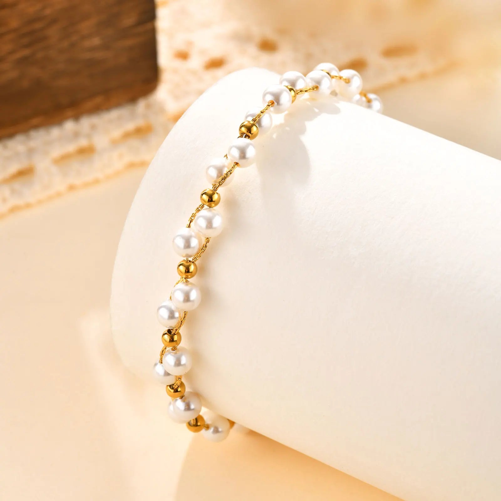 Light Luxury Bead Bracelet for Women,18K Gold Plated Stainless Steel Chain Bracelets,Daily Jewelry Exquisite Gifts