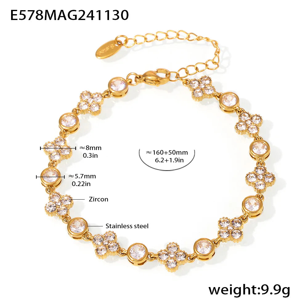 Nivora 16CM Stainless Steel Wrist Chain Bracelets Bling Cubic Zircon Flower Charm Bracelets For Women Golden Waterproof Jewelry
