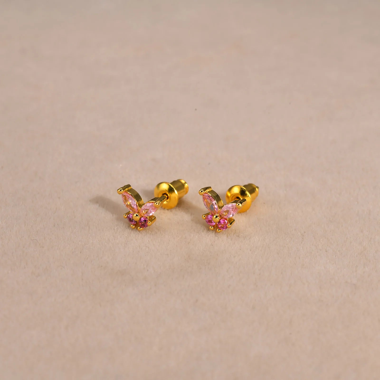 Bling CZ Stone Butterfly Stud Earrings for Women Girls, Trendy Gold Color Anti Allergy Metal Cubic Zirconia Ear Jewelry
