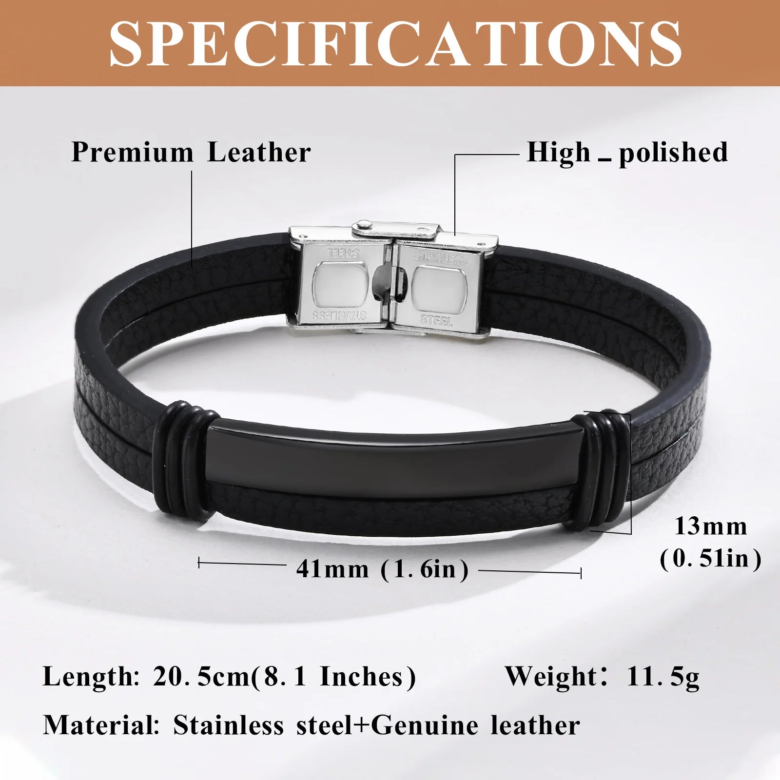 Genuine Leather Bracelet for Adult, Hip Hop Stainless Steel Charm Leather Wrap Bracelet,  Wristband Hand Jewelry Gift