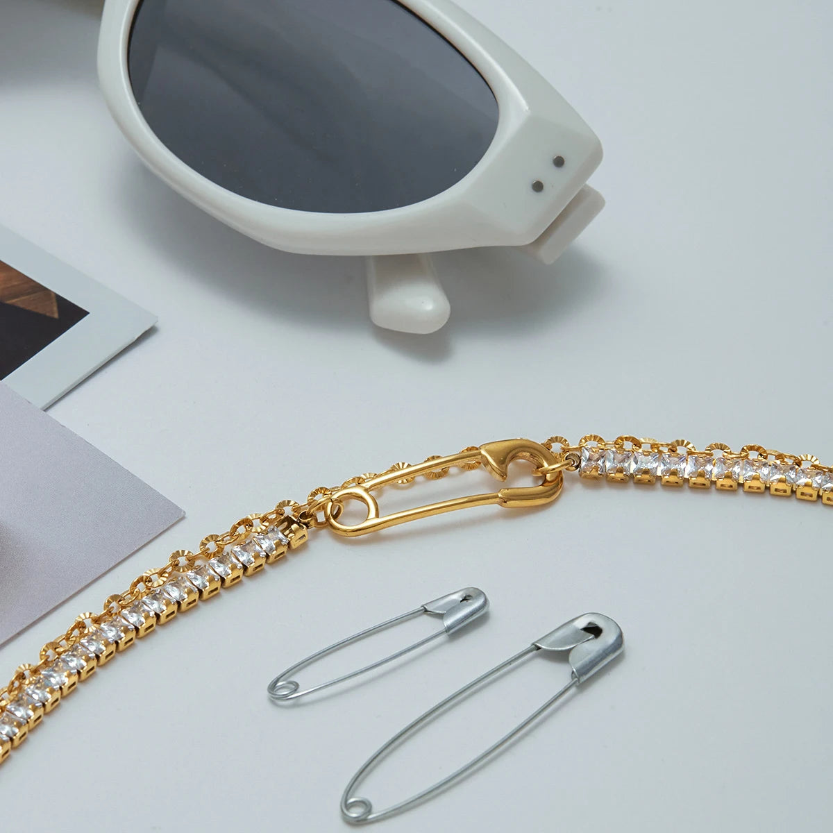 Uworld Simple Classic Square White Zircon Bracelet Paper Clip Double layer Bracelet Stainless Steel Chain Women's Jewelry Party