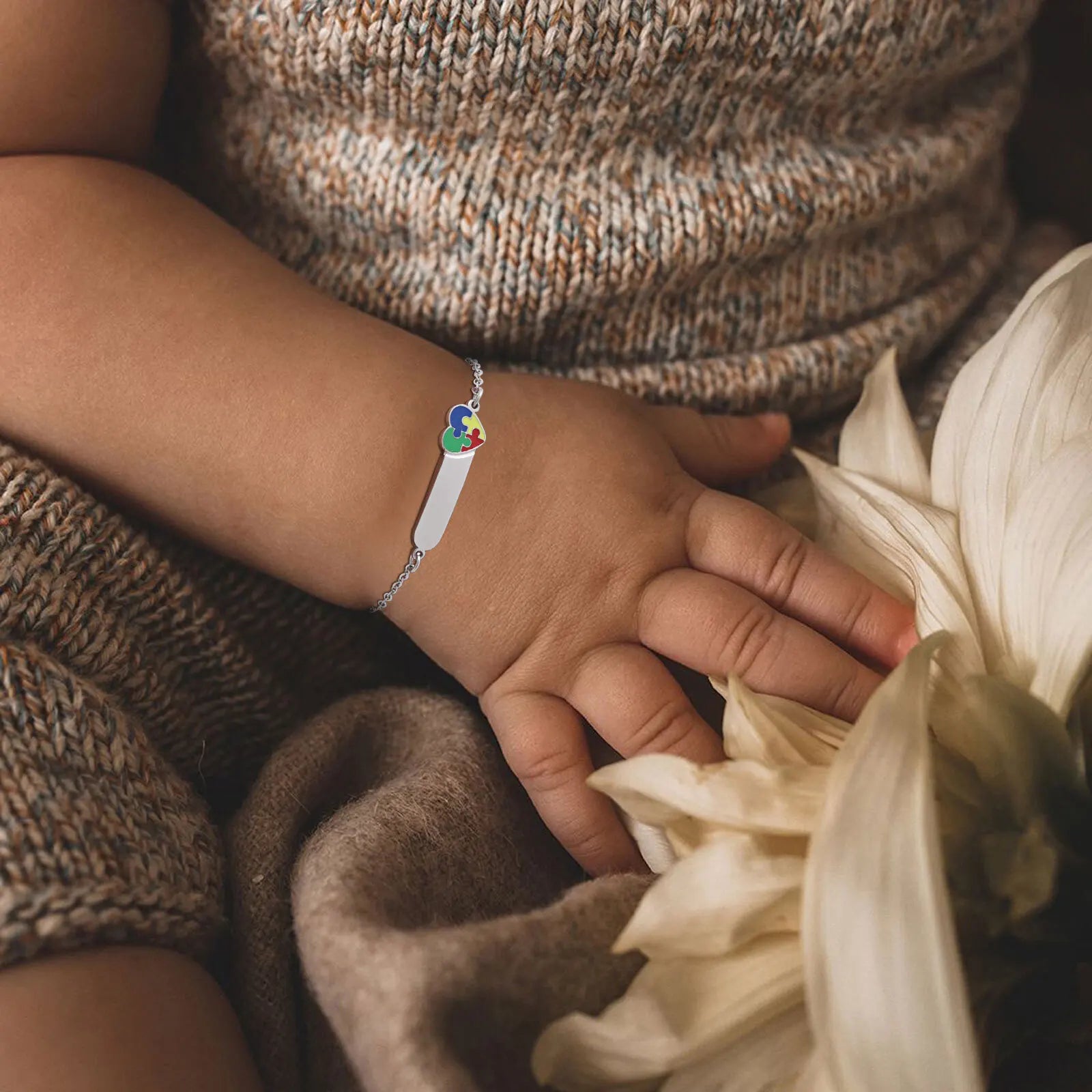 Personalized Autism Awareness Medical Alert Baby Kids Bracelets, Adjustable Link Stainless Steel, Enrgaved Emergency Jewelry