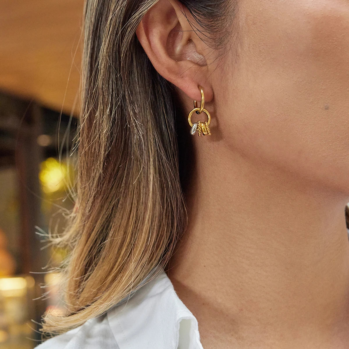 Uworld Classic Gold And Silver Color-block Multi-ring Pendant Earring Women 18K PVD Plated Stainless Steel Earrings Jewelry