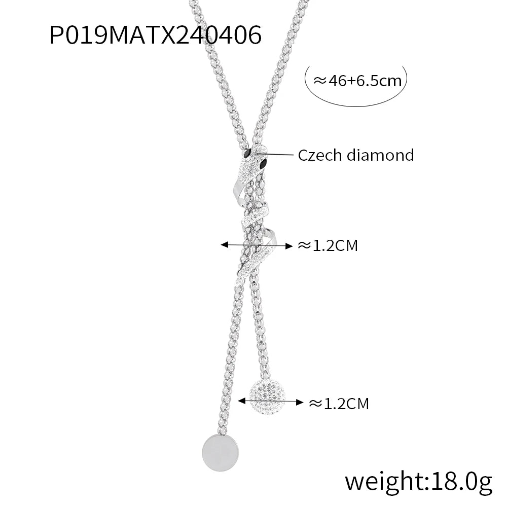 Nivora Fashion Stainless Steel Pendant Neck Choker Long Sweater Box Chain Rhinestone Necklace For Women No Tarnish Jewelry