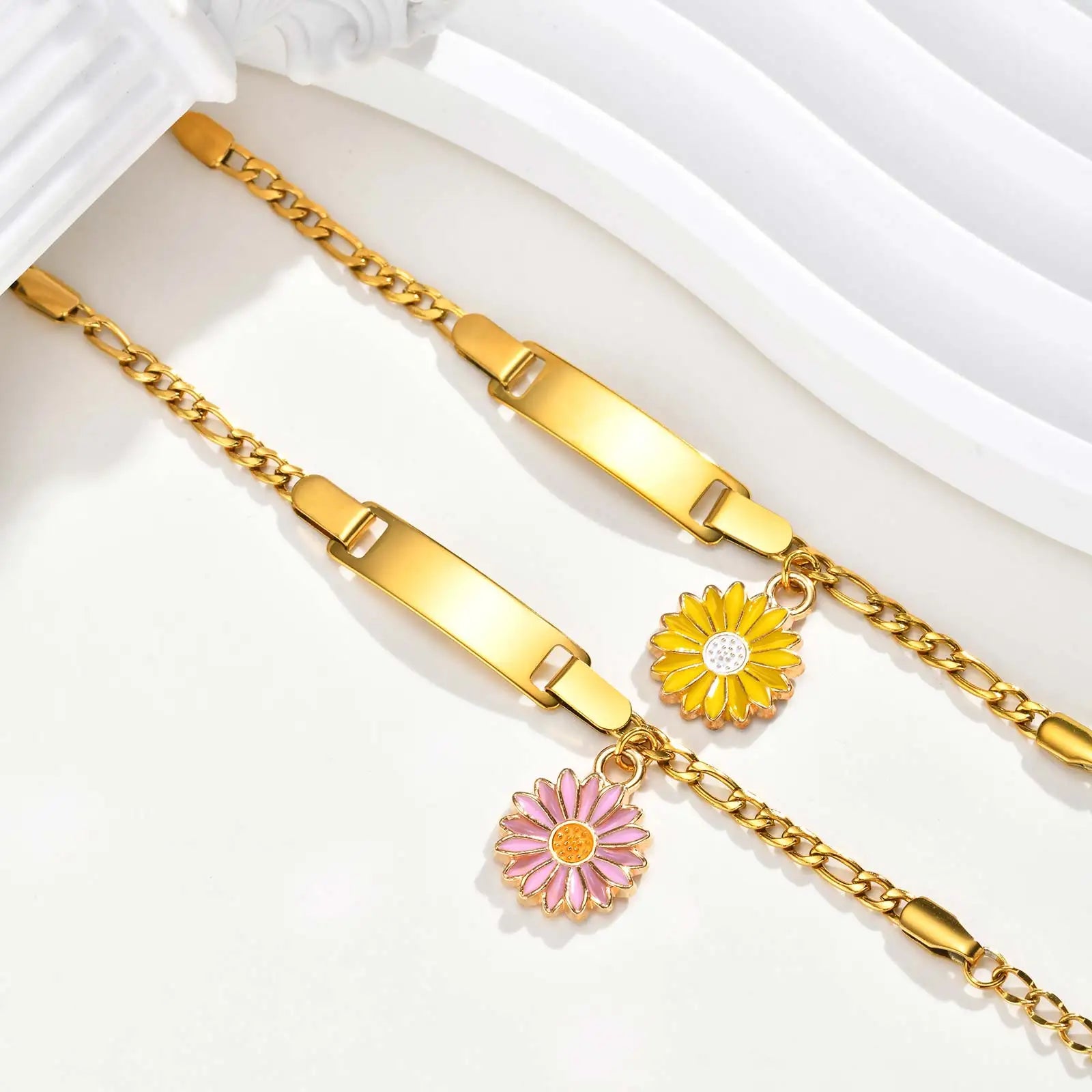 Free Custom Name Date Bracelet for Baby Girls,Daisy Drop Stainless Steel Chain Bracelets,Personalized Jewelry Gift