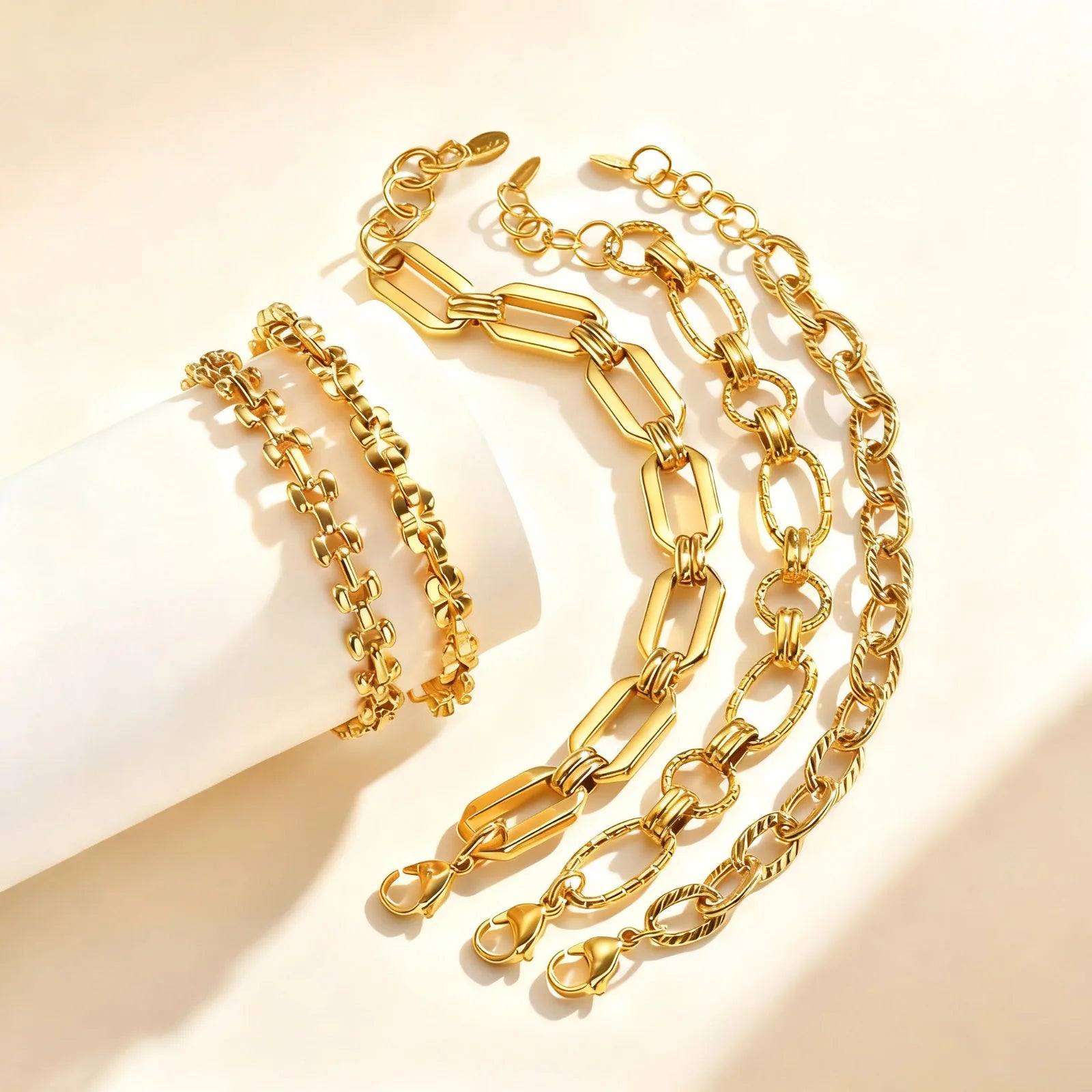 Punk Stainless Steel Watch Strap Chain Bracelet for Women,Gold Color Handmade Geometric Bracelets,Waterproof Jewelry Gift