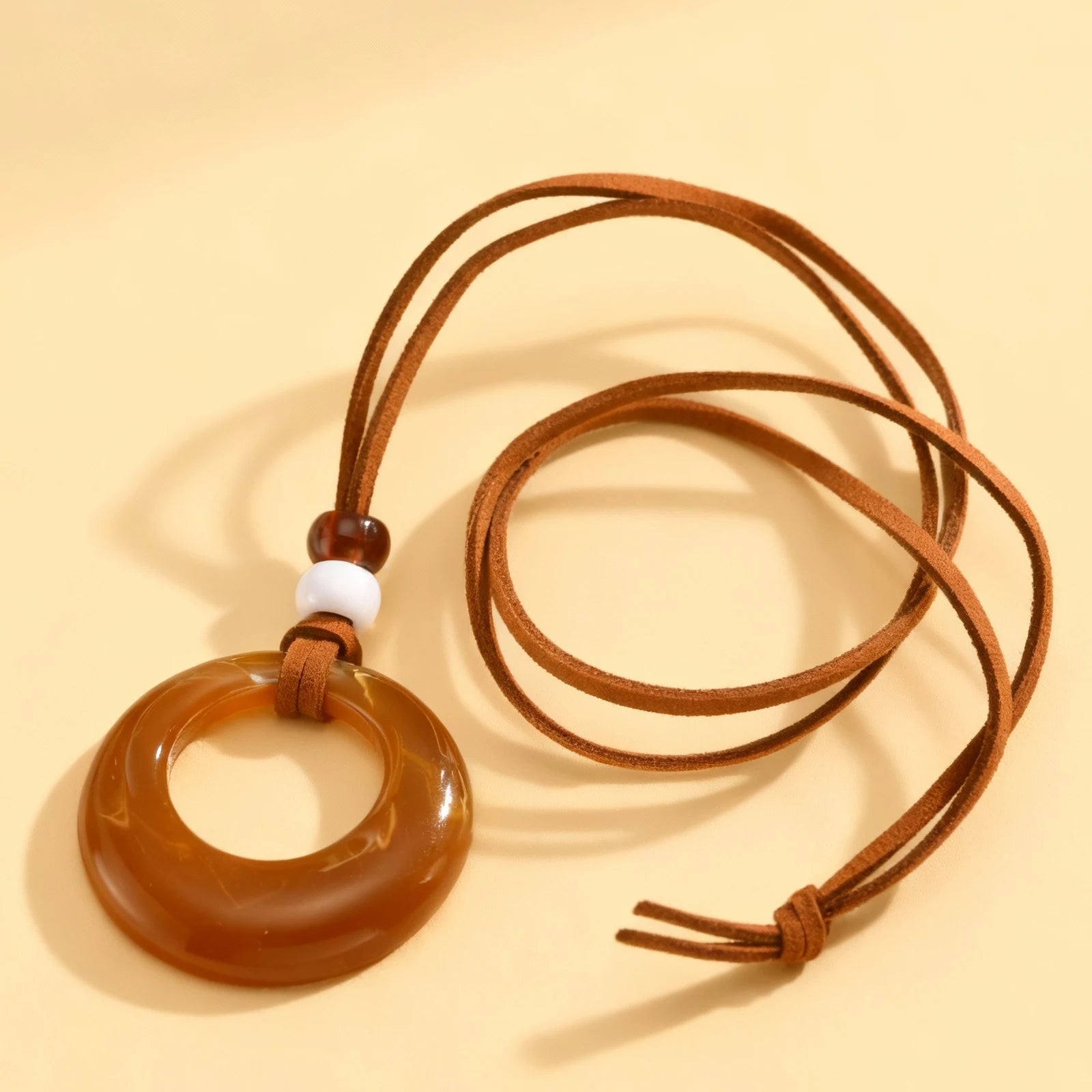 Vintage Amber Resin Geometric Pendant for Women,Ball Hollow U-Ring Wax Chain Rope Necklaces,Simple Charm Sweater Jewelry Gifts