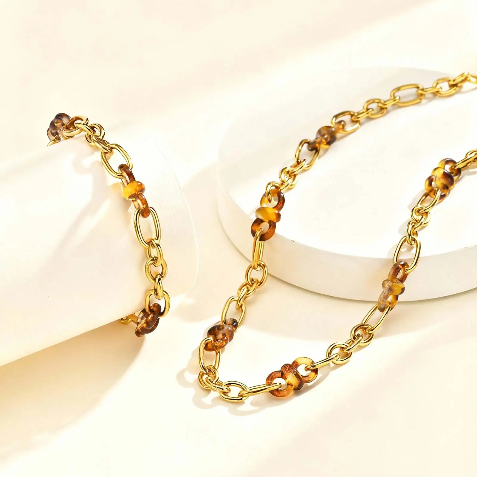 Women's Stainless Steel Enamel Link Chain Bracelet,Chunky Gold Plated Bracelets,Hypoallergenic Jewelry Gifts
