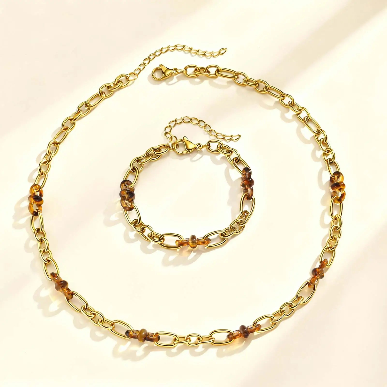 Women's Stainless Steel Enamel Link Chain Bracelet,Chunky Gold Plated Bracelets,Hypoallergenic Jewelry Gifts