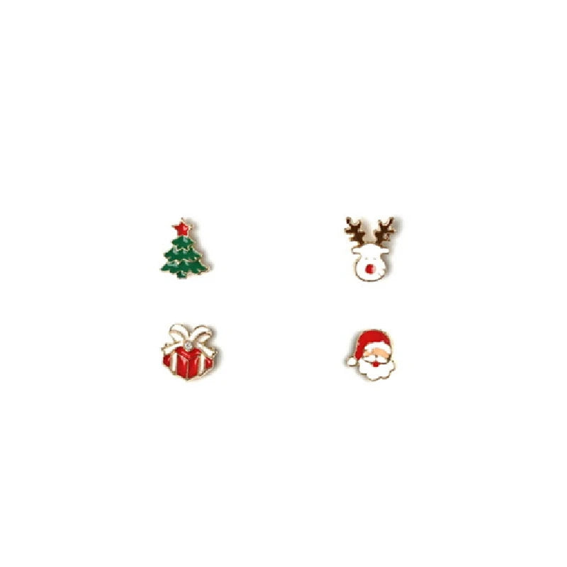 4 Pcs/set Cute Christmas Small Earrings For Women Girls Santa Claus Xmas Tree Elk Stud Earring Party New Year Daily Jewelry Gift