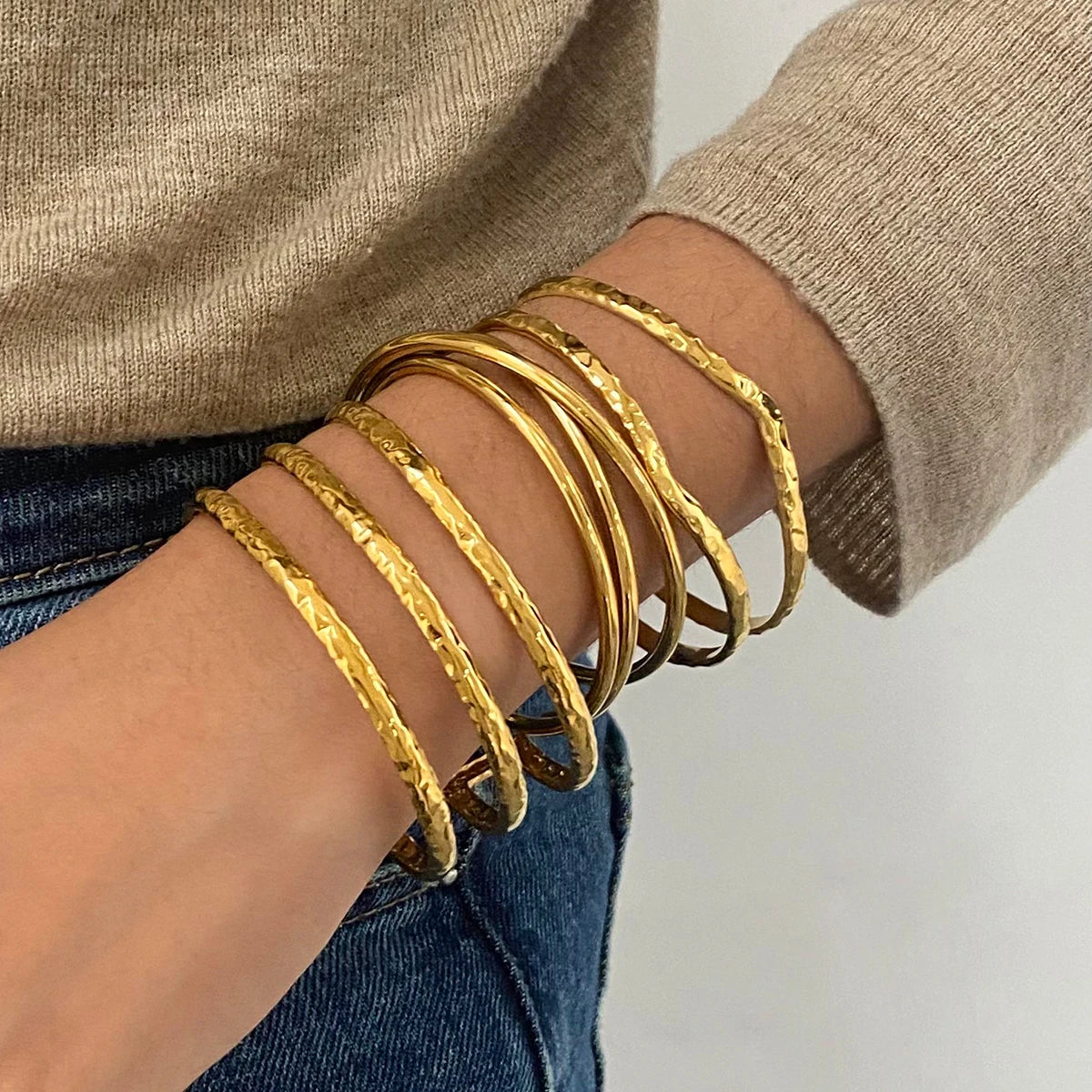 Uworld Fashion Handmade Hammered Stacking Bracelets Line Bangles Women's Jewelry Gift for Her