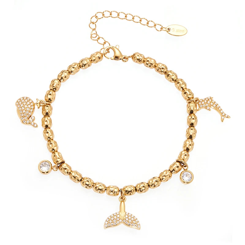 Nivora Distinctive Stainless Steel Metal Texture Chain Bracelets For Women Ocean Style Pendant Charm Wedding Bracelets Jewelry