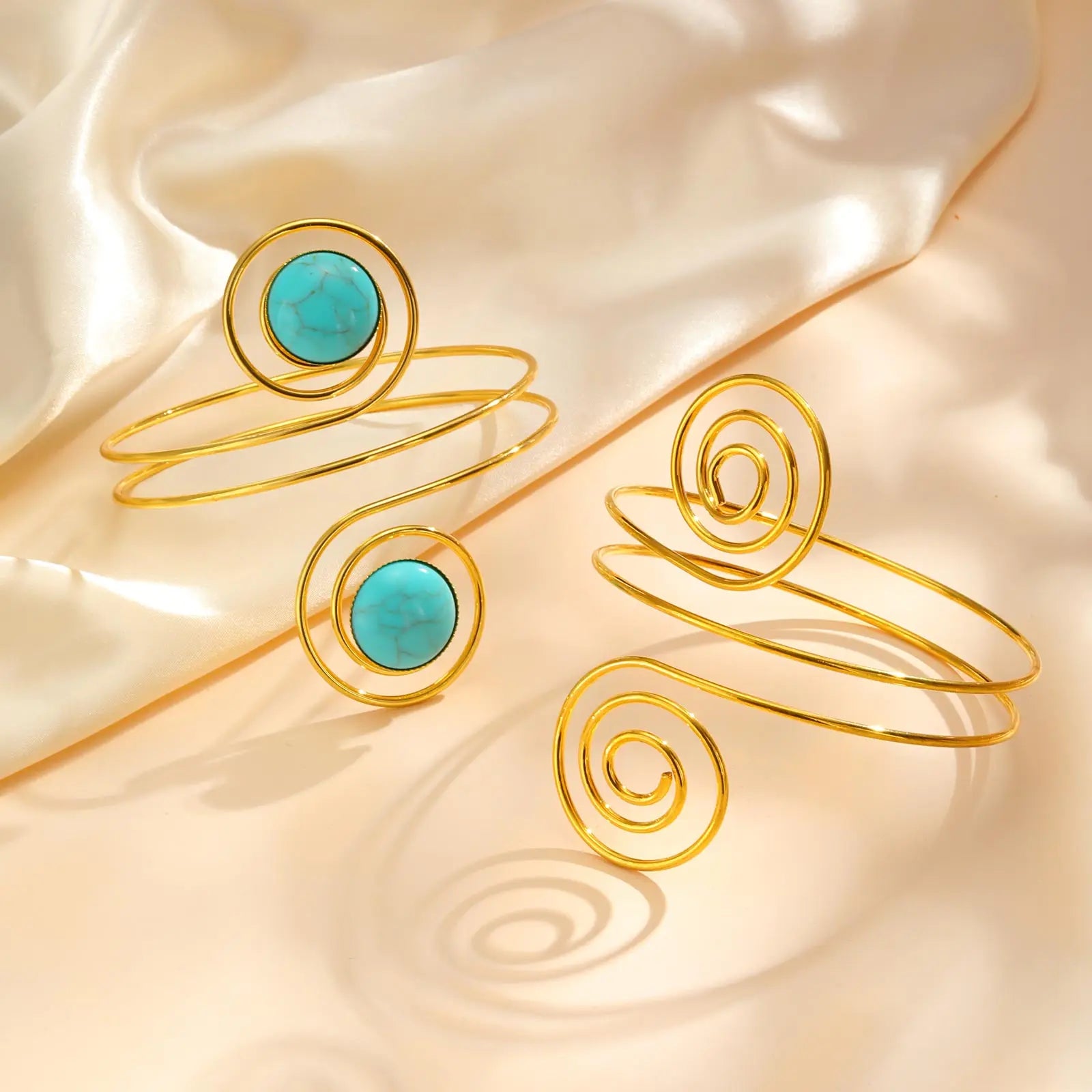 Punk Opening Adjustable Ring Arm Bracelet for Women,Stainless Steel Turquoise Spiral Pattern Arm Bracelets,Trendy Jewelry Gift